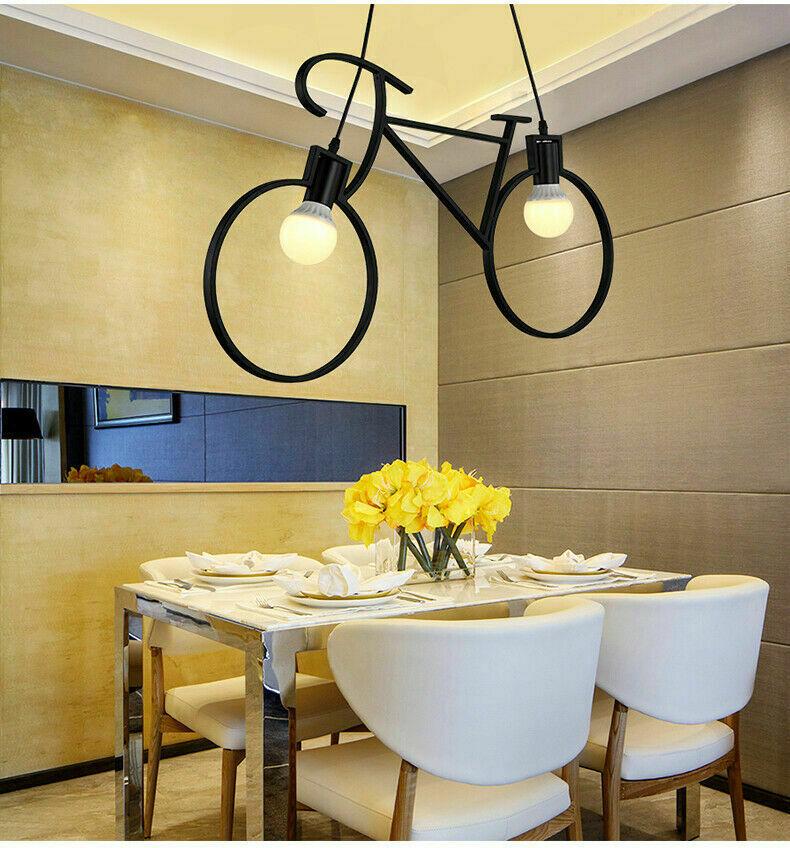 Retro Meta Design Bicycle Ceiling Pendant Light Shade in black iron, showcasing a unique bicycle design for modern decor.