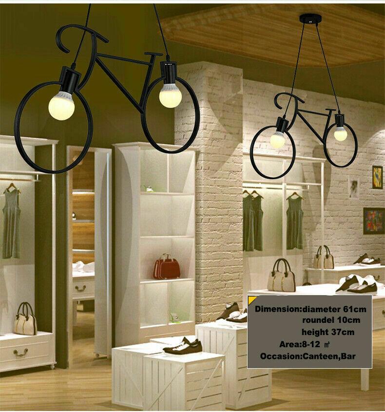 Retro Meta Design Bicycle Ceiling Pendant Light Shade in black iron, showcasing a unique bicycle design for modern decor.