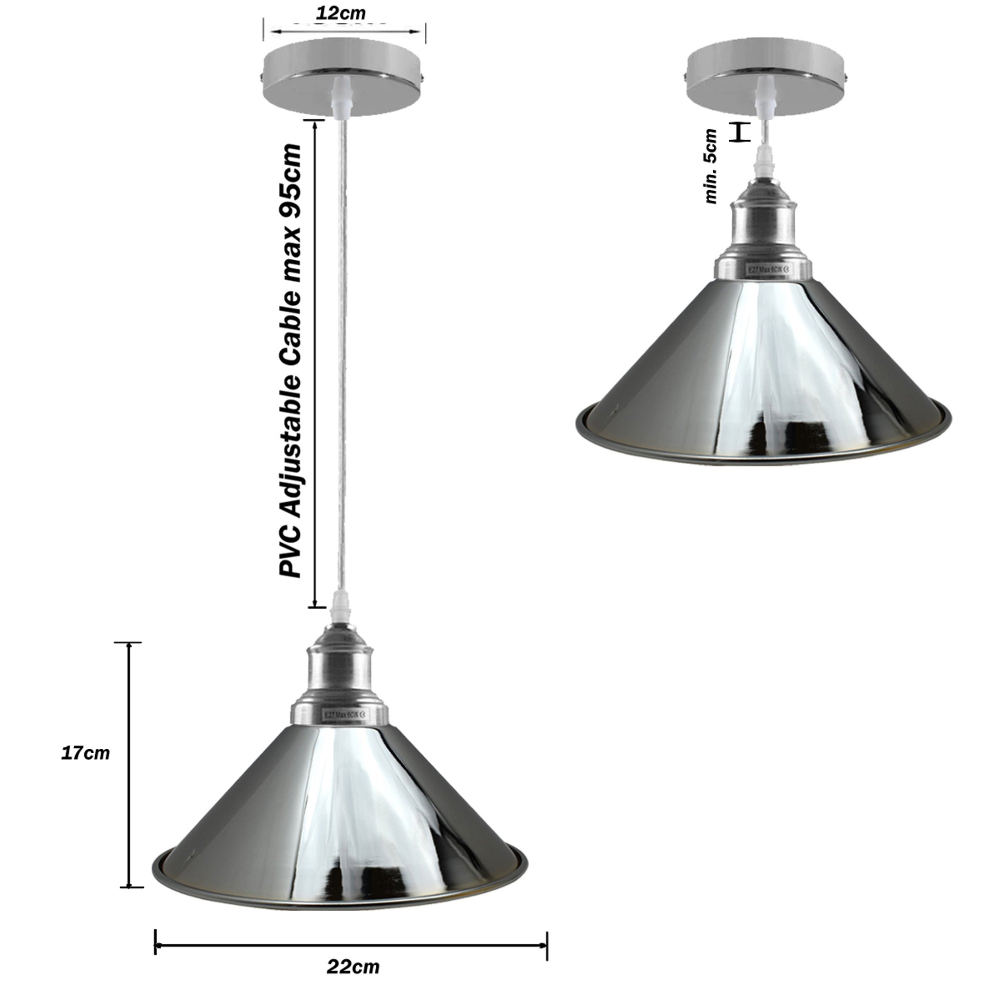 Retro Metal Pendant Chrome Ceiling Light Lamp Shade with polished chrome finish and contrasting inner surface, ideal for modern decor.