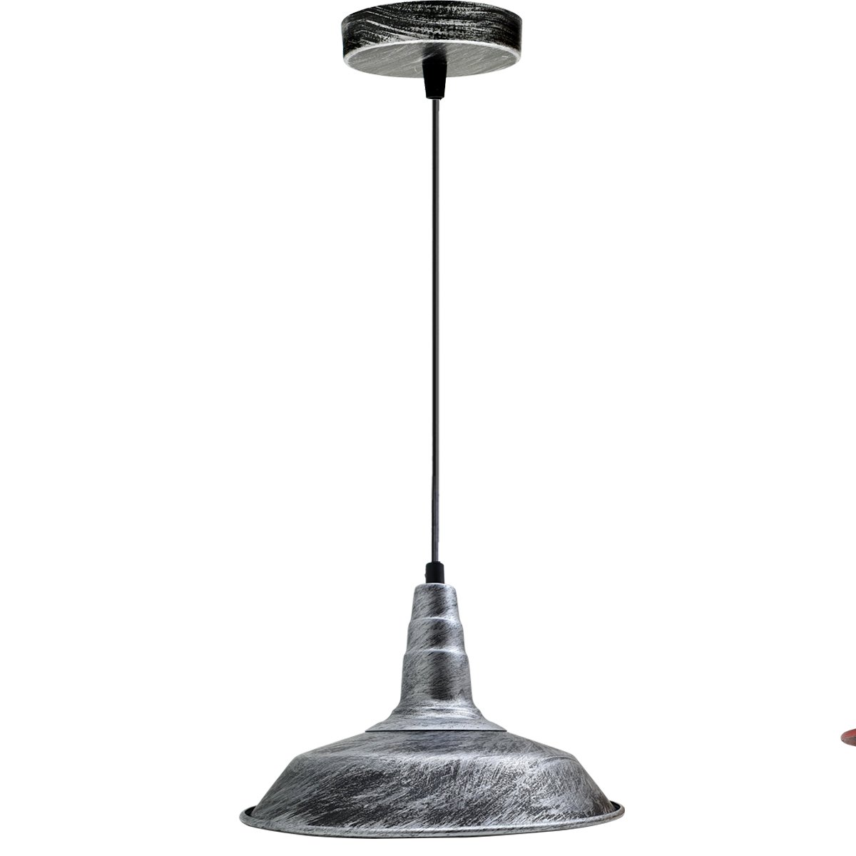 Retro Metal Pendant Lampshade in black, showcasing vintage industrial design, perfect for various interior settings.