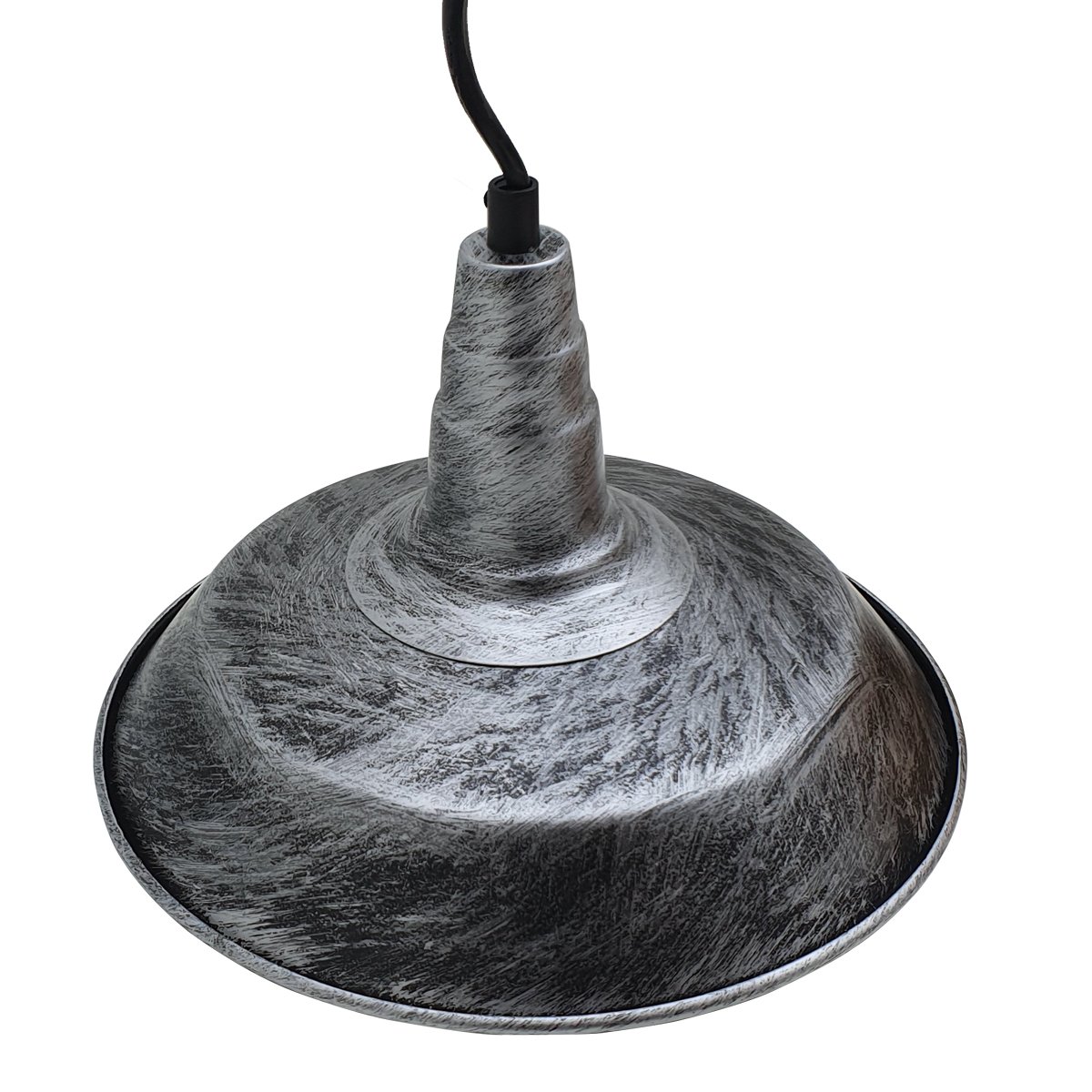 Retro Metal Pendant Lampshade in black, showcasing vintage industrial design, perfect for various interior settings.