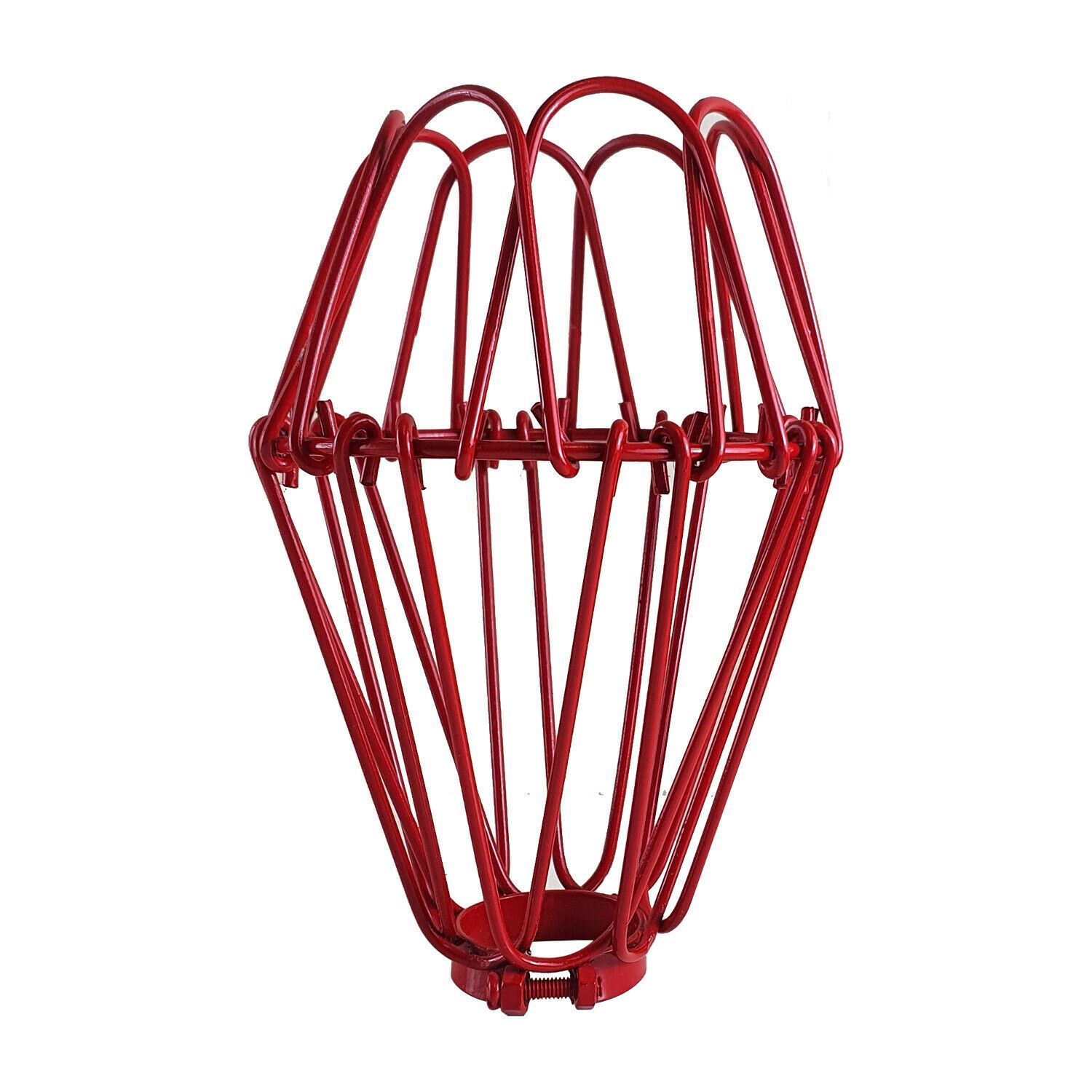 Retro pendant lighting with a wire cage shade in red, showcasing a vintage industrial design suitable for various home interiors.