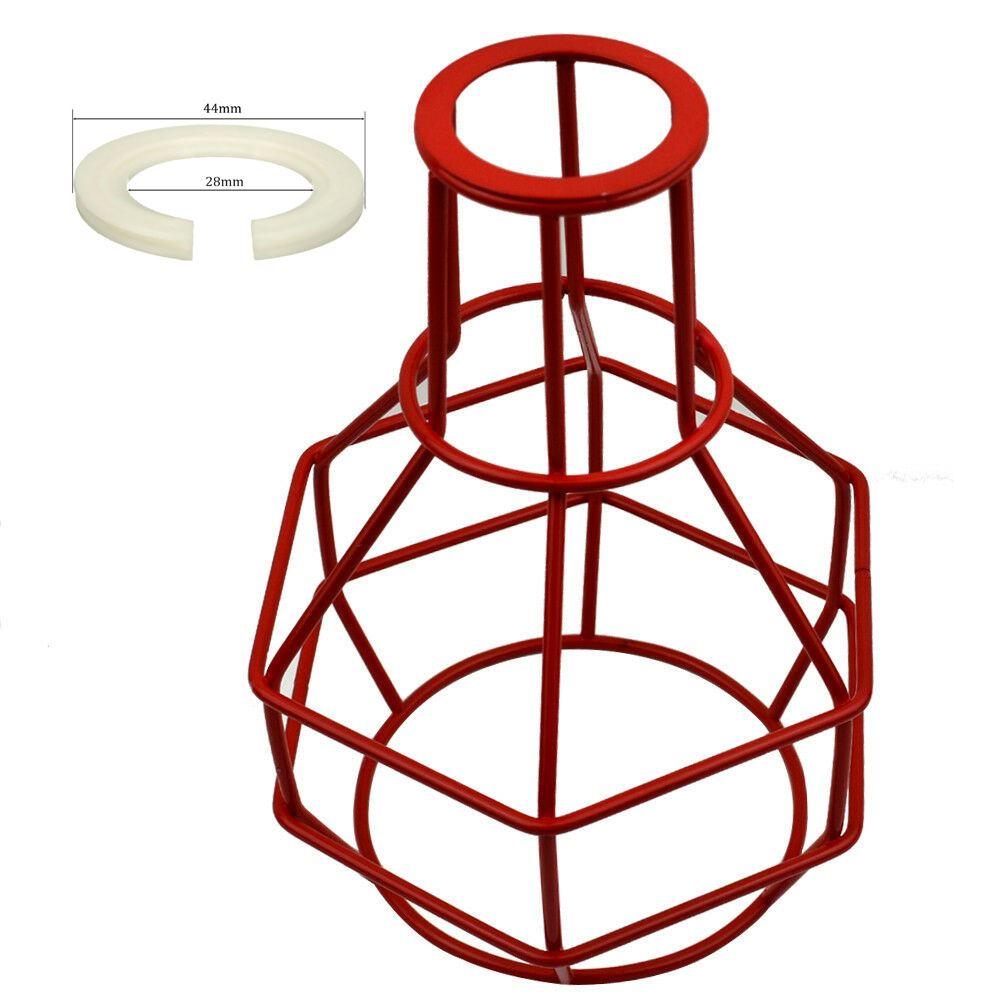 Retro pendant lighting with a wire cage shade in red, showcasing a vintage industrial design suitable for various home interiors.