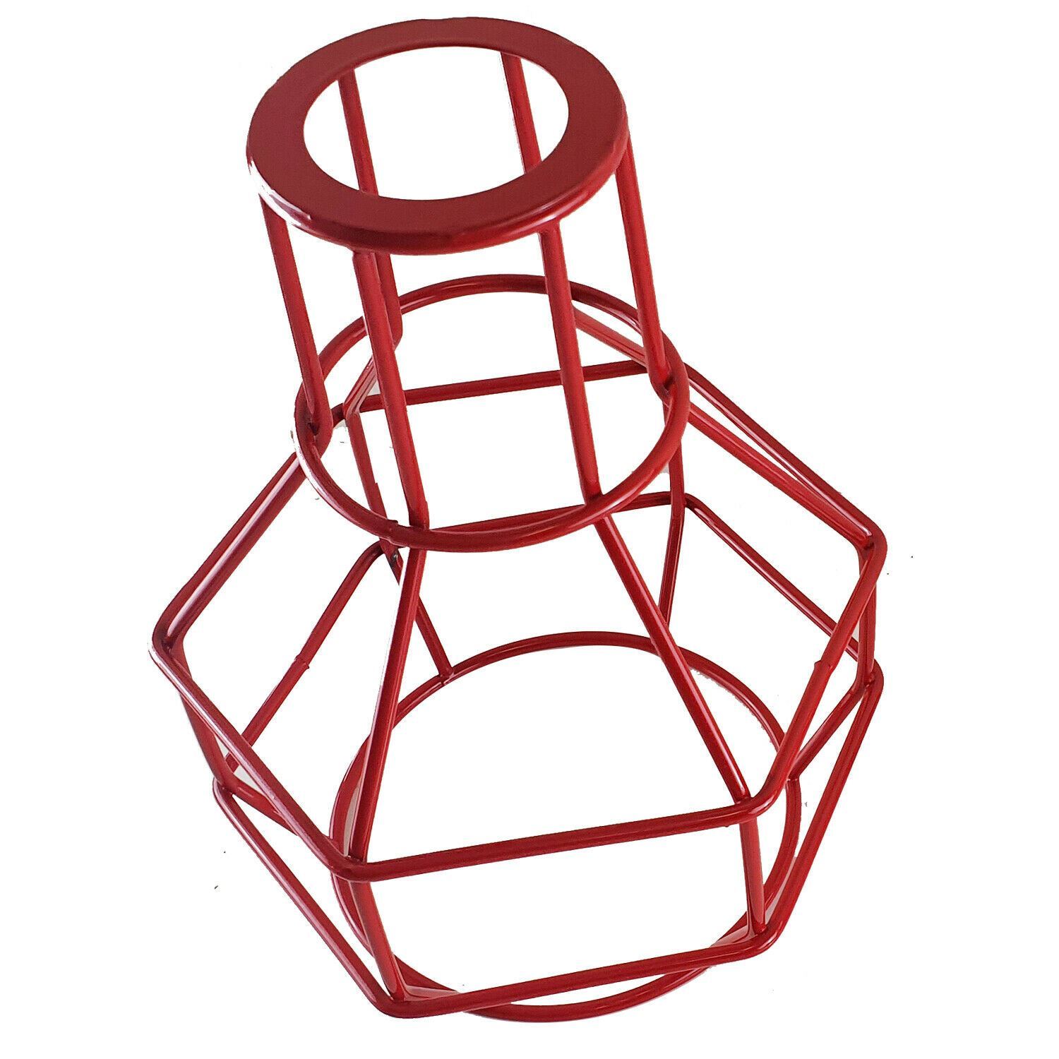 Retro pendant lighting with a wire cage shade in red, showcasing a vintage industrial design suitable for various home interiors.