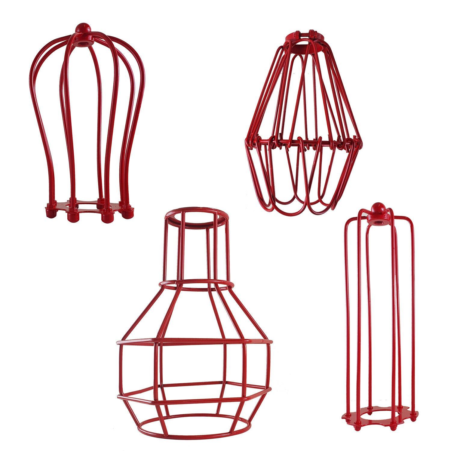 Retro pendant lighting with a wire cage shade in red, showcasing a vintage industrial design suitable for various home interiors.