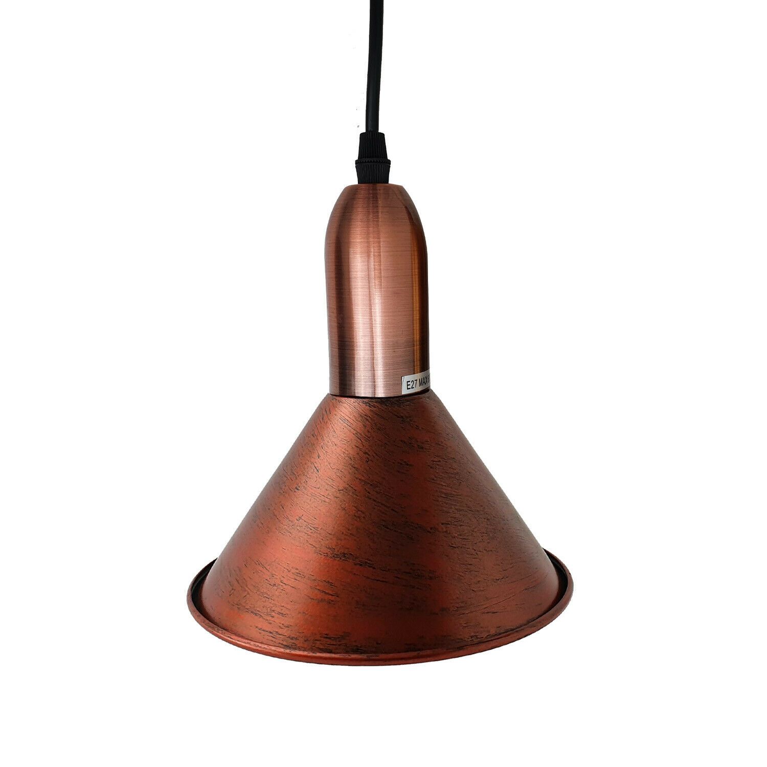 Retro Style 3 Way Rustic Red Metal Pendant Ceiling Light Fitting with three light holders and shades, showcasing a vintage design.