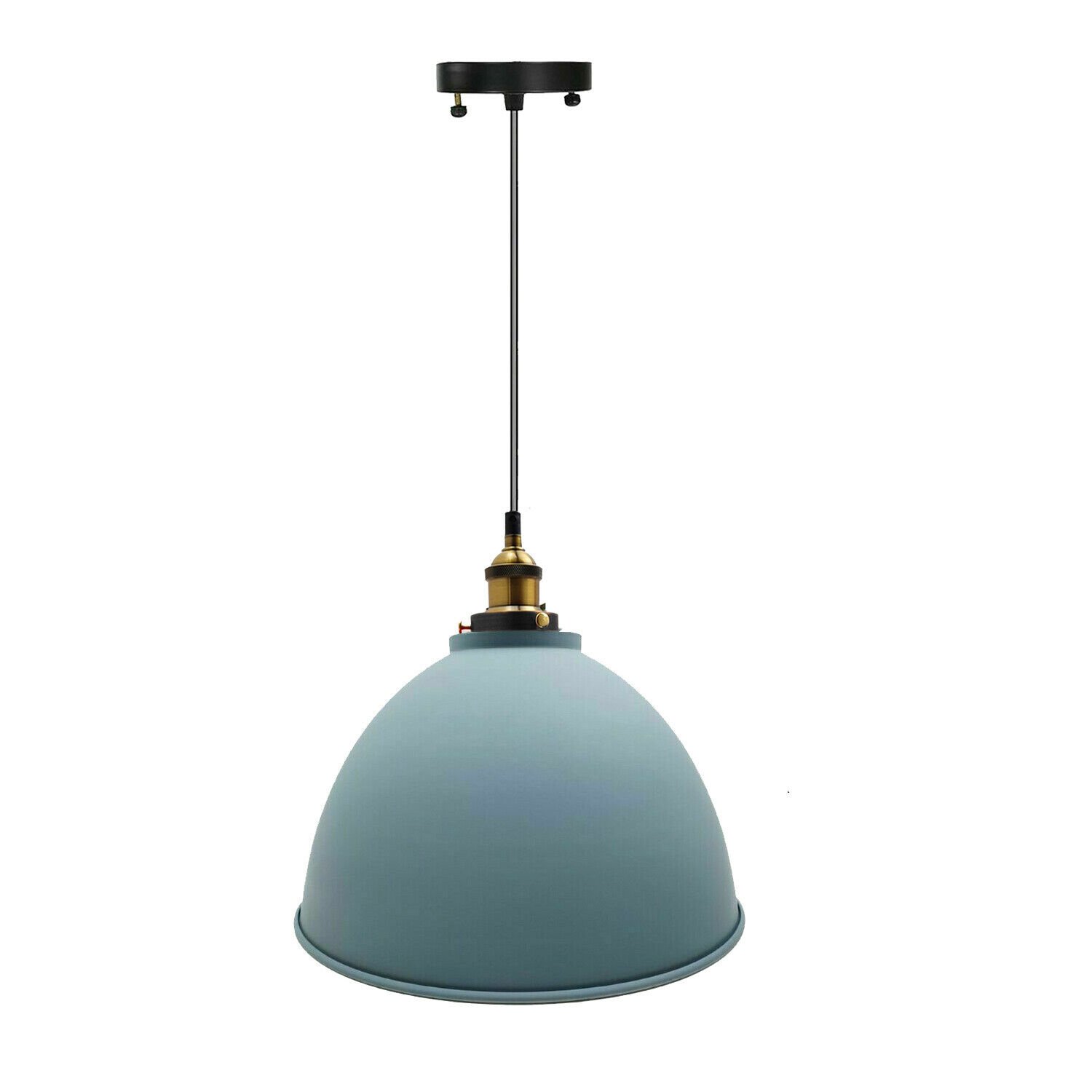 Retro Style Grey Metal Ceiling Pendant Light Shade with black fabric wire and round black ceiling canopy, showcasing vintage industrial design.