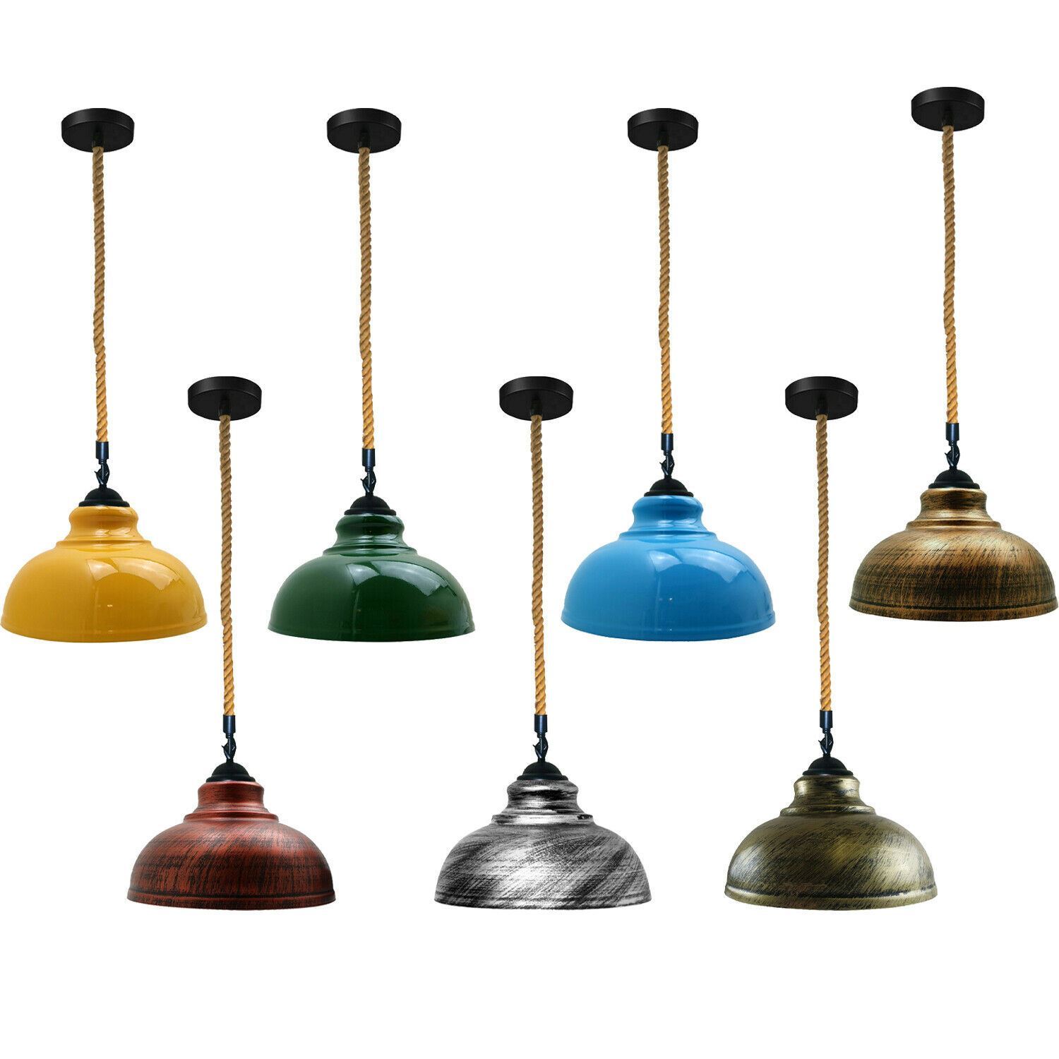 Retro Vintage Style Metal Ceiling Hanging Pendant Light in various colors, showcasing its sleek dome design and E27 lamp base.