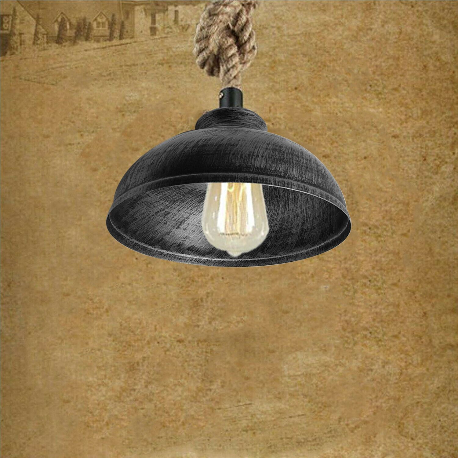 Retro Vintage Style Metal Ceiling Hanging Pendant Light in various colors, showcasing its sleek dome design and E27 lamp base.