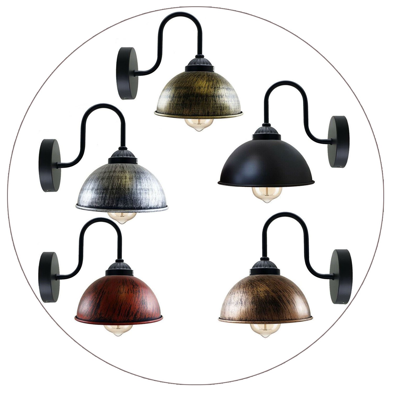 Retro wall lamp featuring a dome metal shade, ideal for indoor lighting with an industrial style.