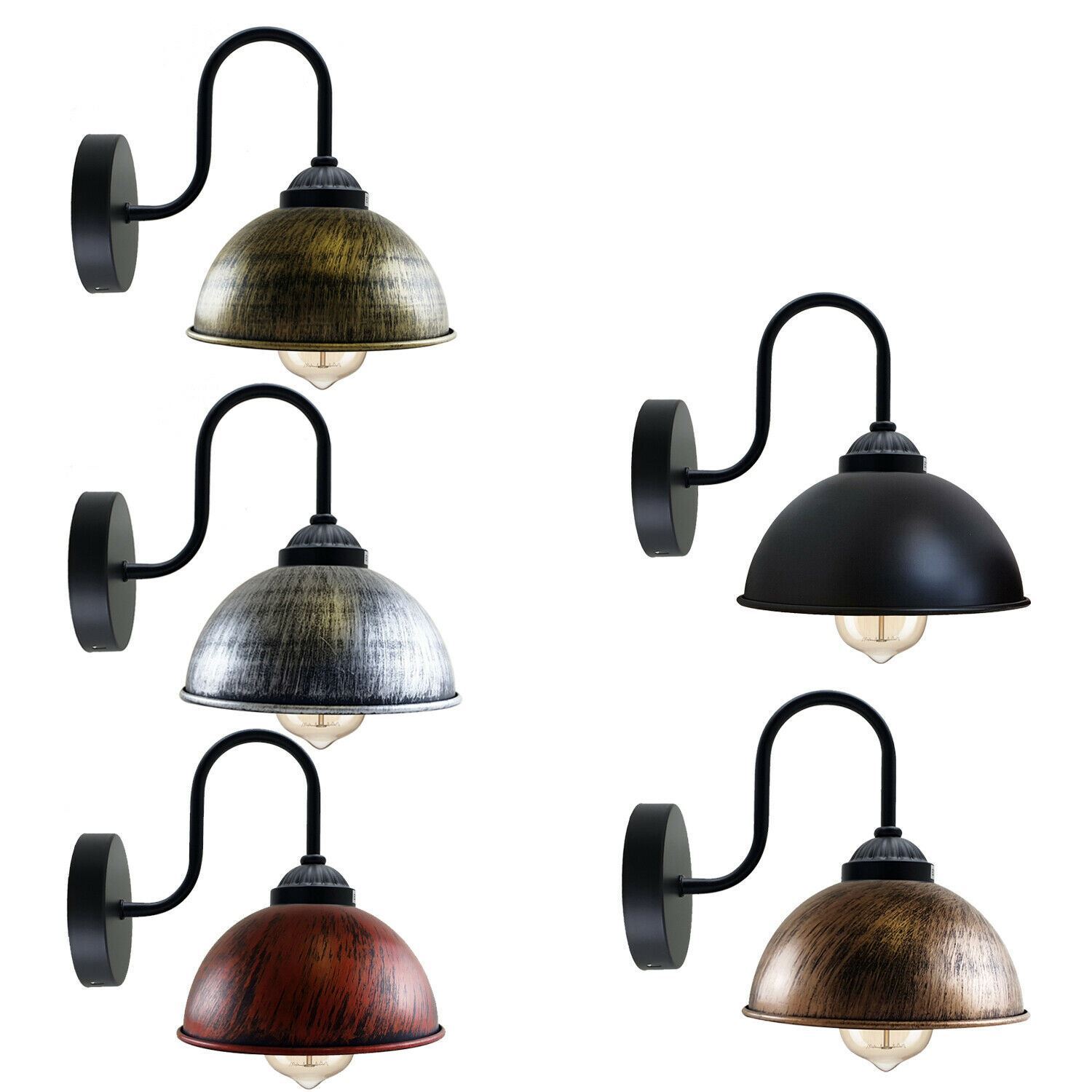 Retro wall lamp featuring a dome metal shade, ideal for indoor lighting with an industrial style.