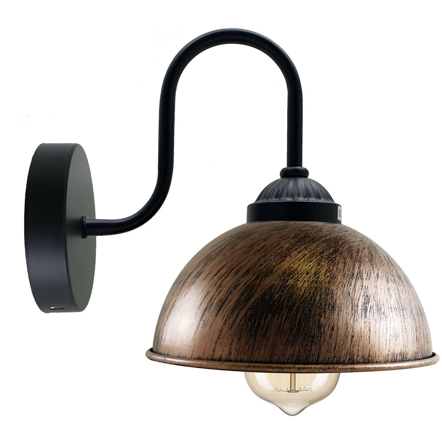 Retro wall lamp featuring a dome metal shade, ideal for indoor lighting with an industrial style.