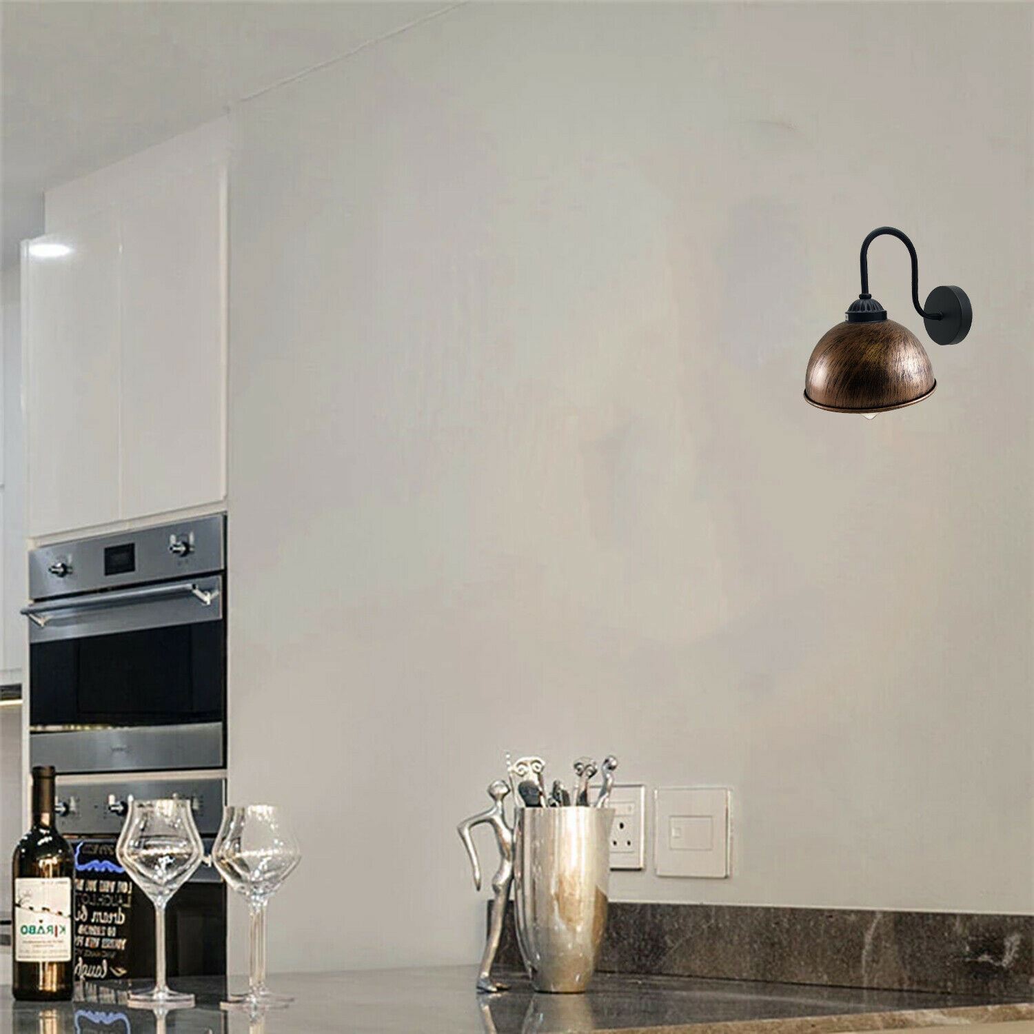 Retro wall lamp featuring a dome metal shade, ideal for indoor lighting with an industrial style.