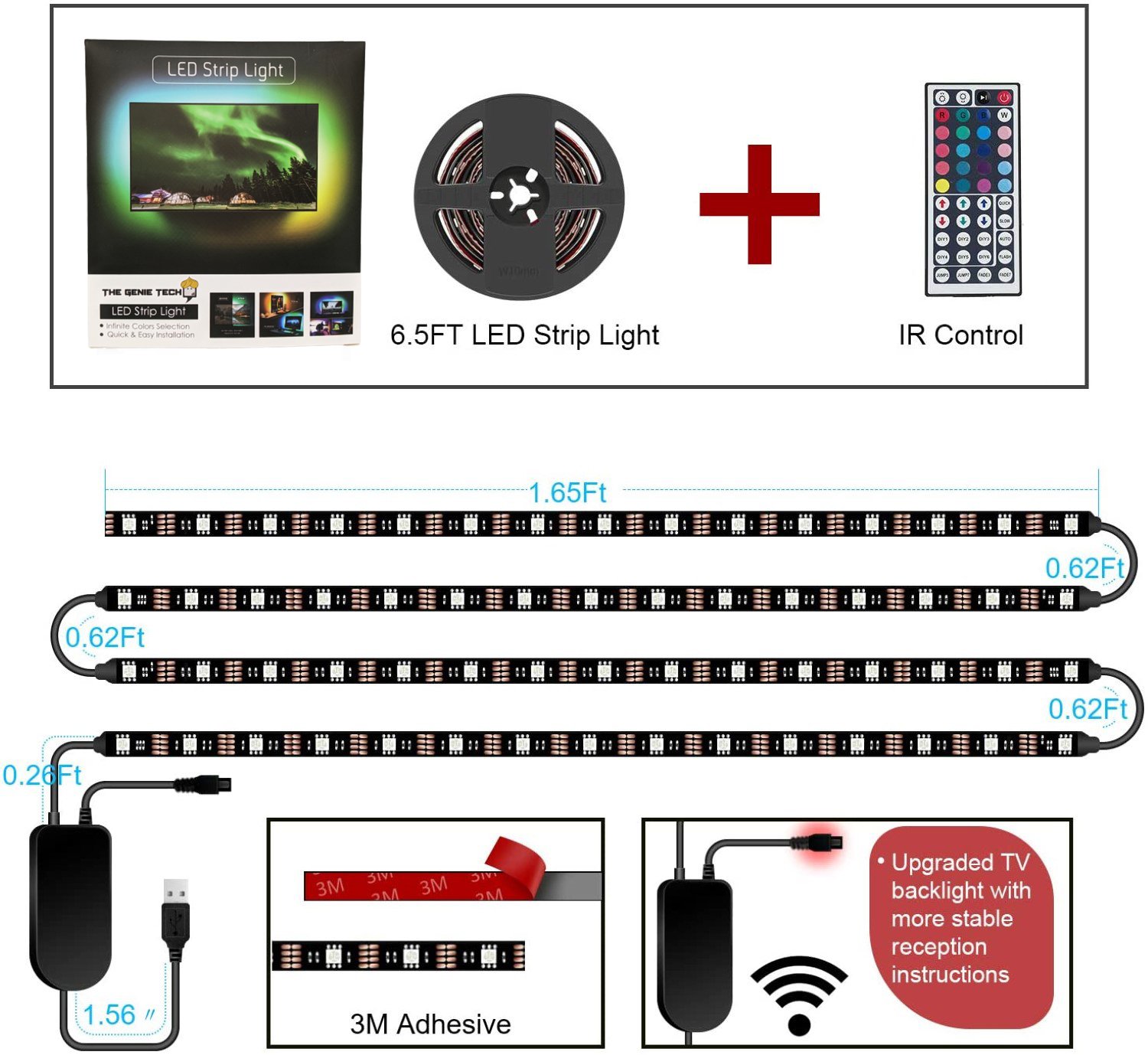 RGB LED Light for TV Backlight, showcasing vibrant colors and USB powered design, ideal for enhancing TV viewing experience.