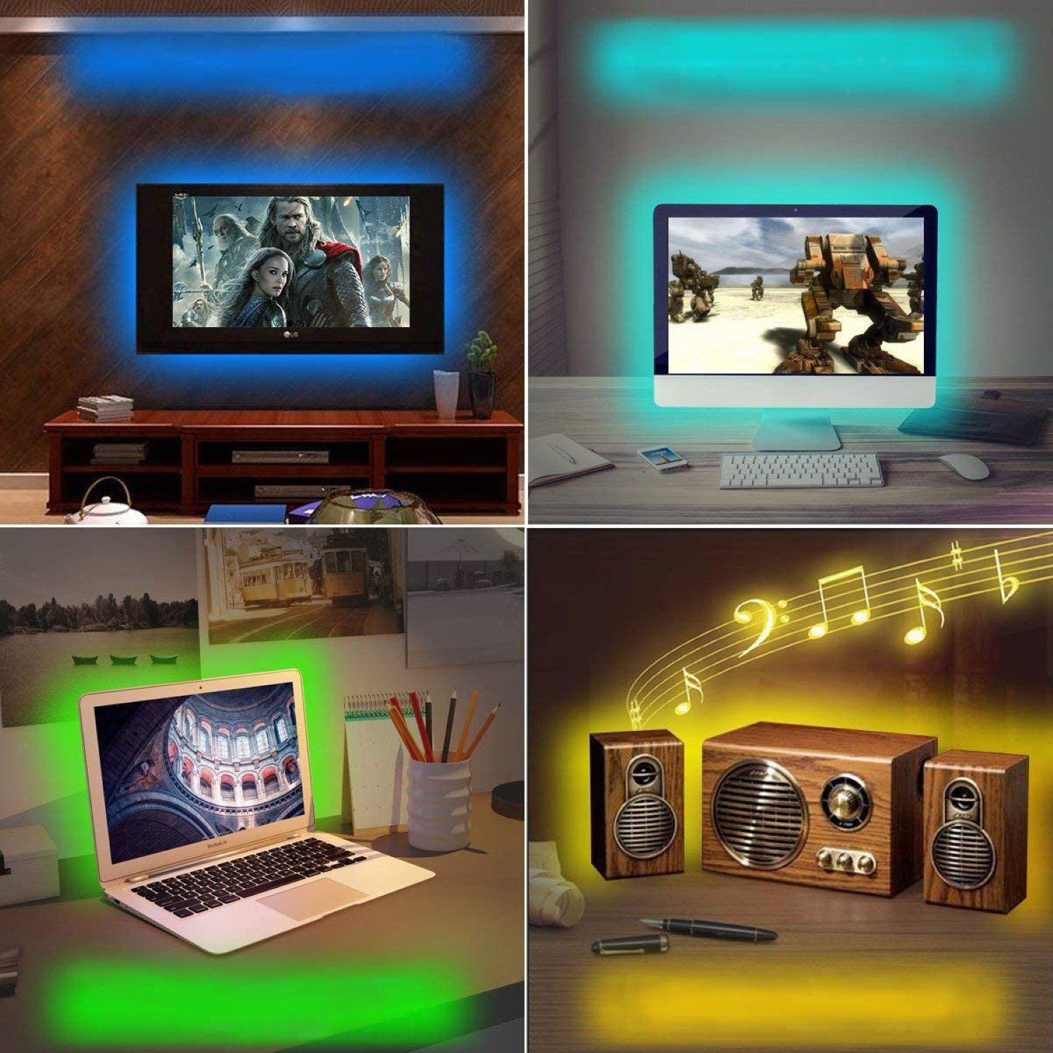 RGB LED Light for TV Backlight, showcasing vibrant colors and USB powered design, ideal for enhancing TV viewing experience.