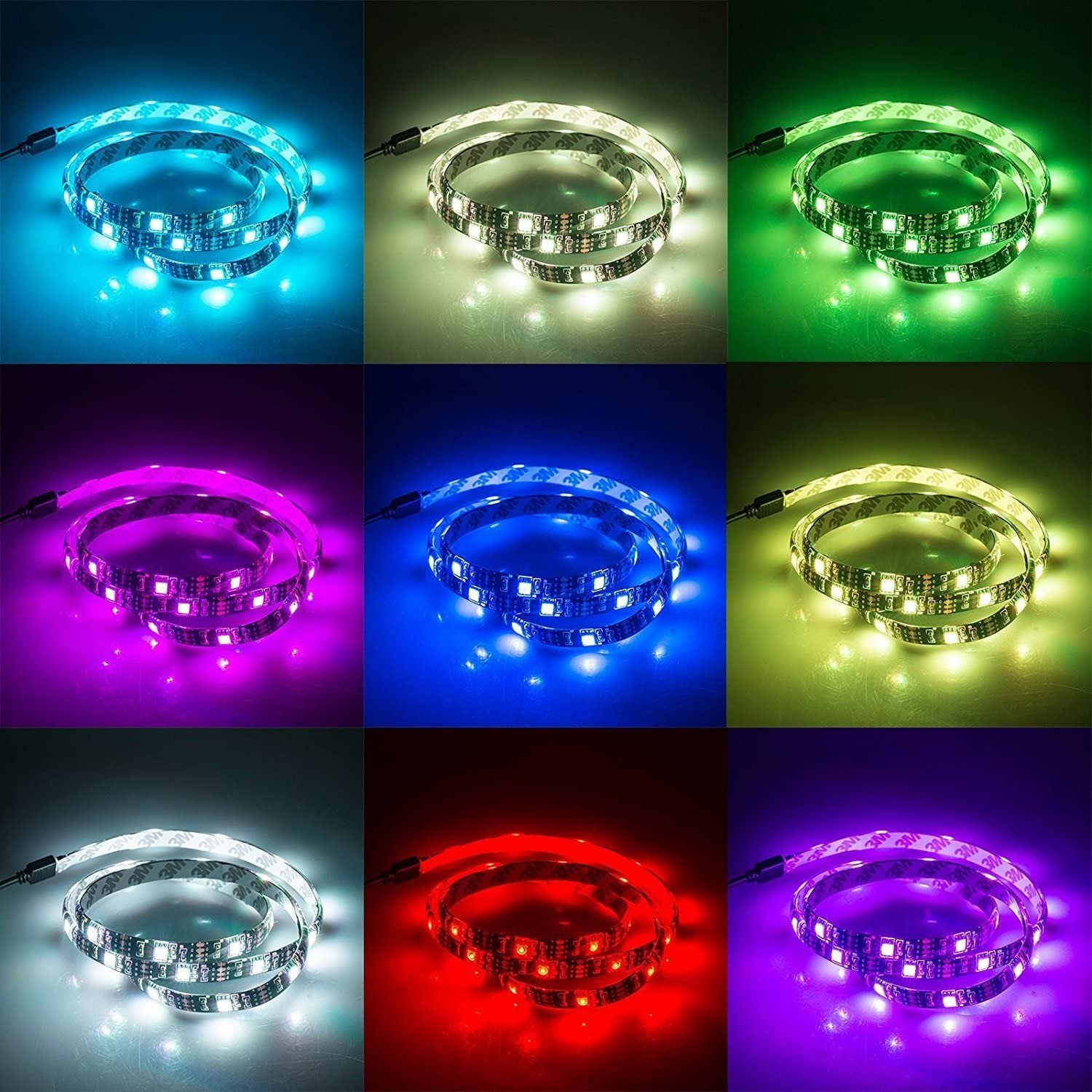 RGB LED Light for TV Backlight, showcasing vibrant colors and USB powered design, ideal for enhancing TV viewing experience.