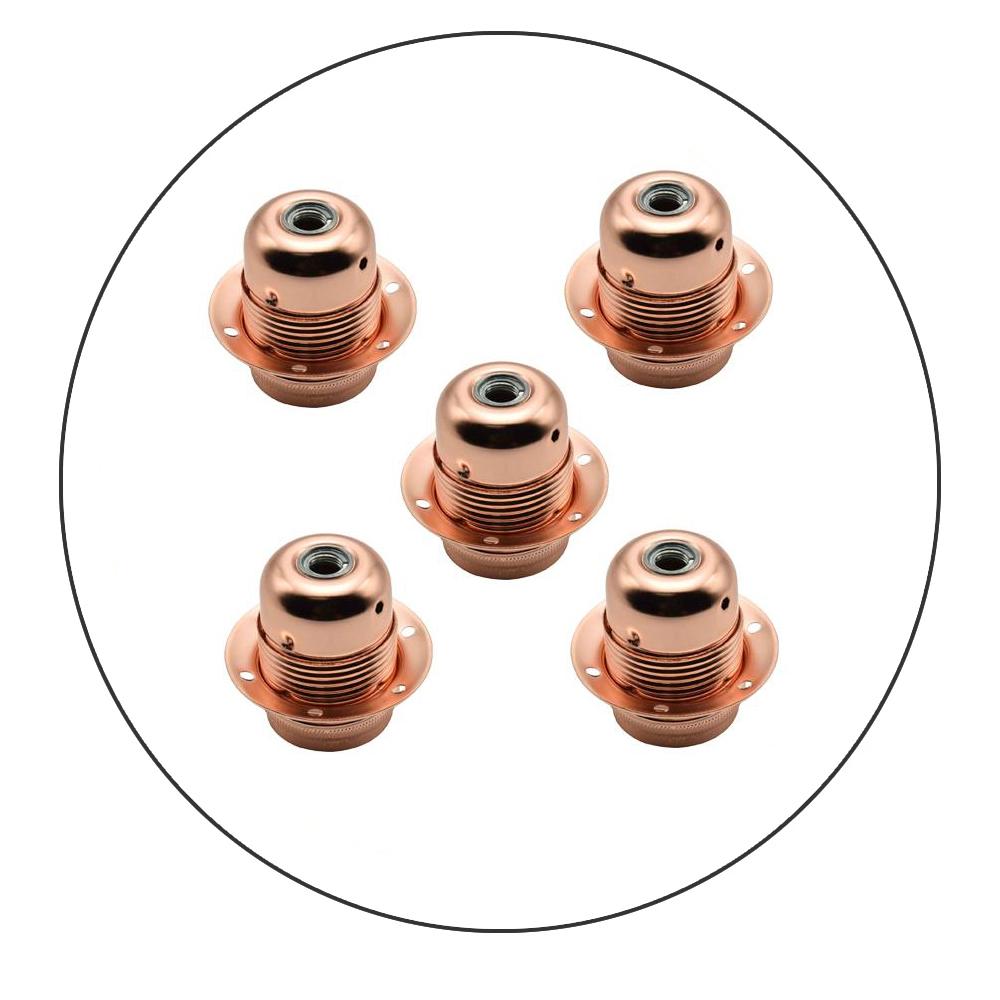 Rose Gold Ceiling Lamp Holder designed for E27 energy-saving bulbs, featuring a self-locking mechanism and high-temperature resistance.