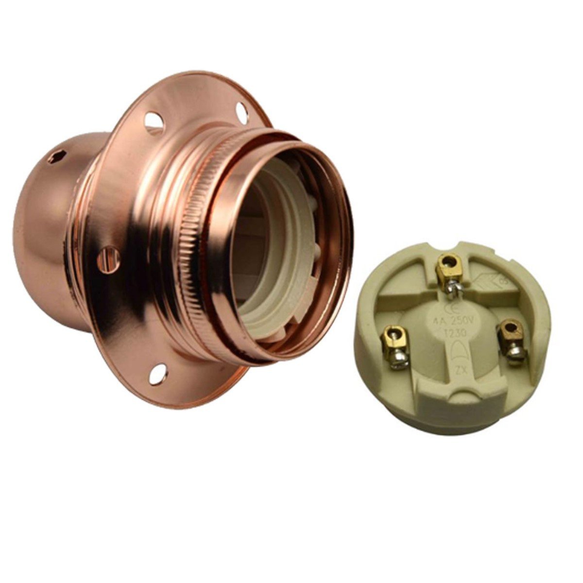 Rose Gold Ceiling Lamp Holder designed for E27 energy-saving bulbs, featuring a self-locking mechanism and high-temperature resistance.