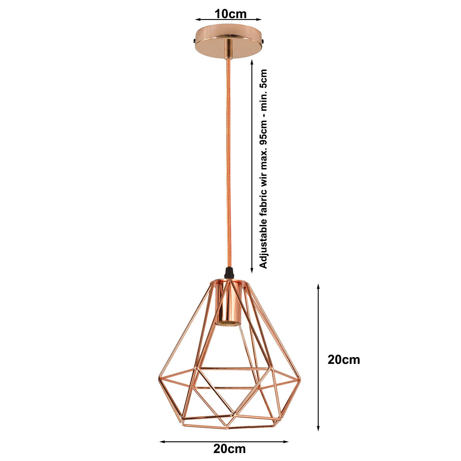 Rose Gold Industrial Metal Ceiling Hanging Pendant Light with diamond cage design, perfect for modern and rustic interiors.