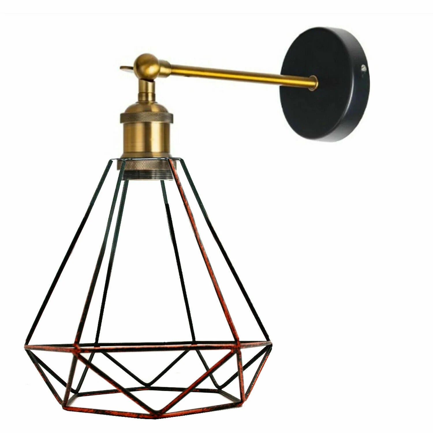 Rustic Red Industrial Wall Sconce featuring a geometric cage design, ideal for indoor lighting.