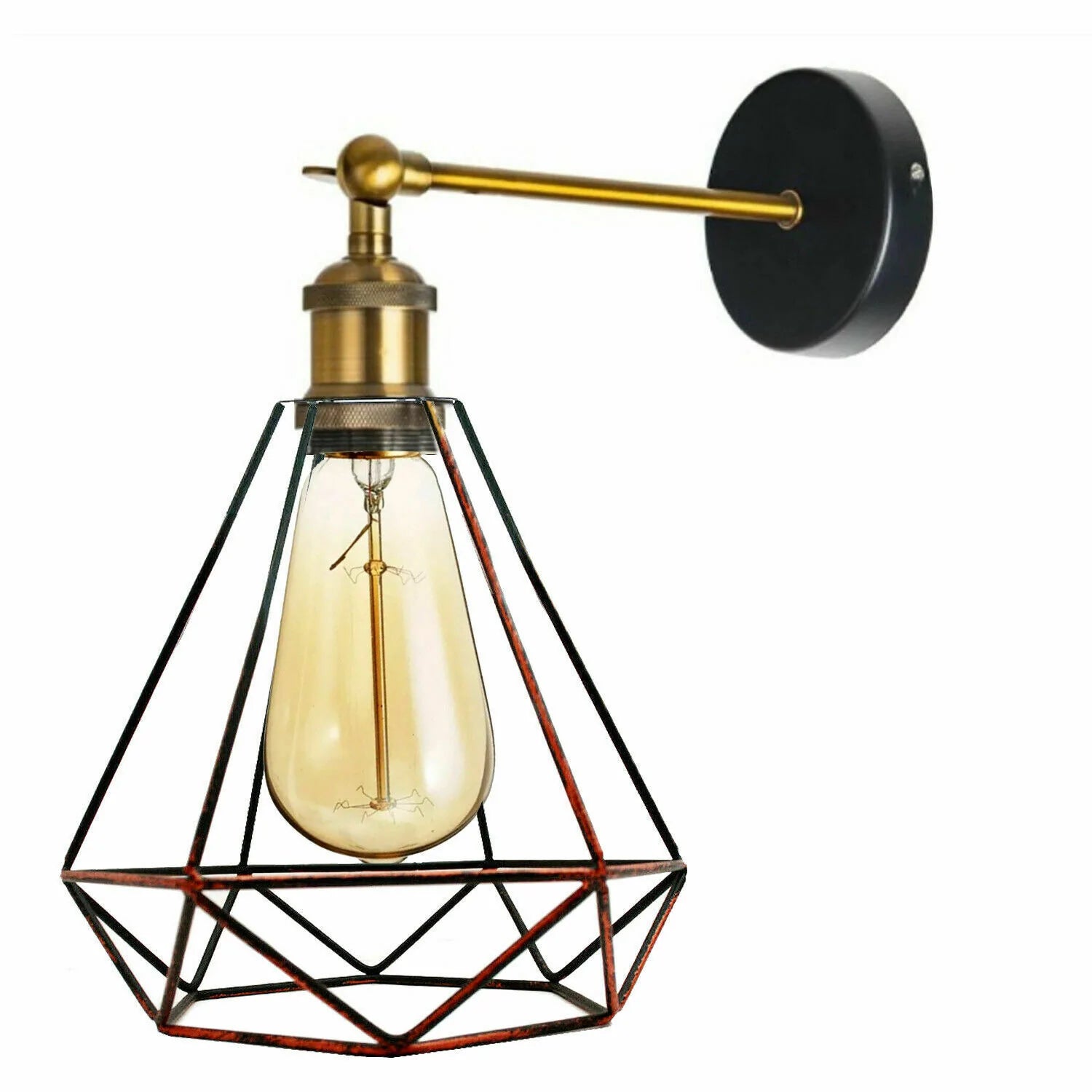 Rustic Red Industrial Wall Sconce featuring a geometric cage design, ideal for indoor lighting.