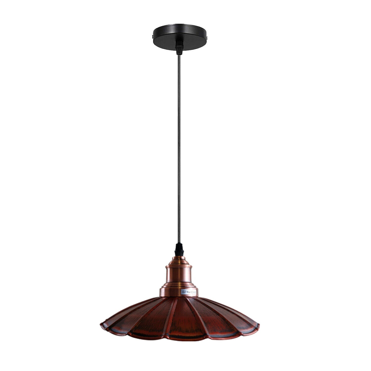 Rustic Red Wavy Metal Ceiling Pendant Light showcasing its unique design and color, perfect for home and café decor.