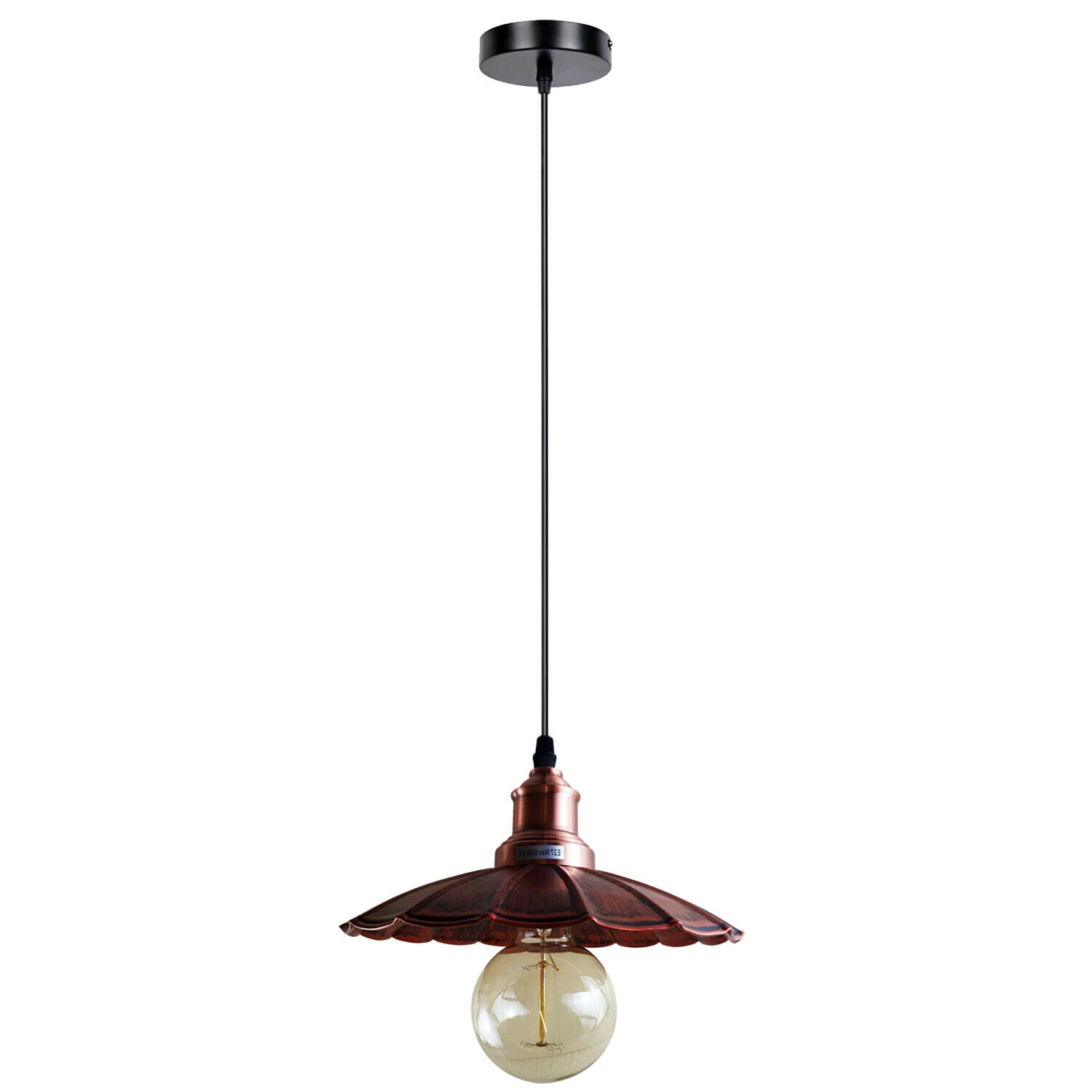 Rustic Red Wavy Metal Ceiling Pendant Light showcasing its unique design and color, perfect for home and café decor.