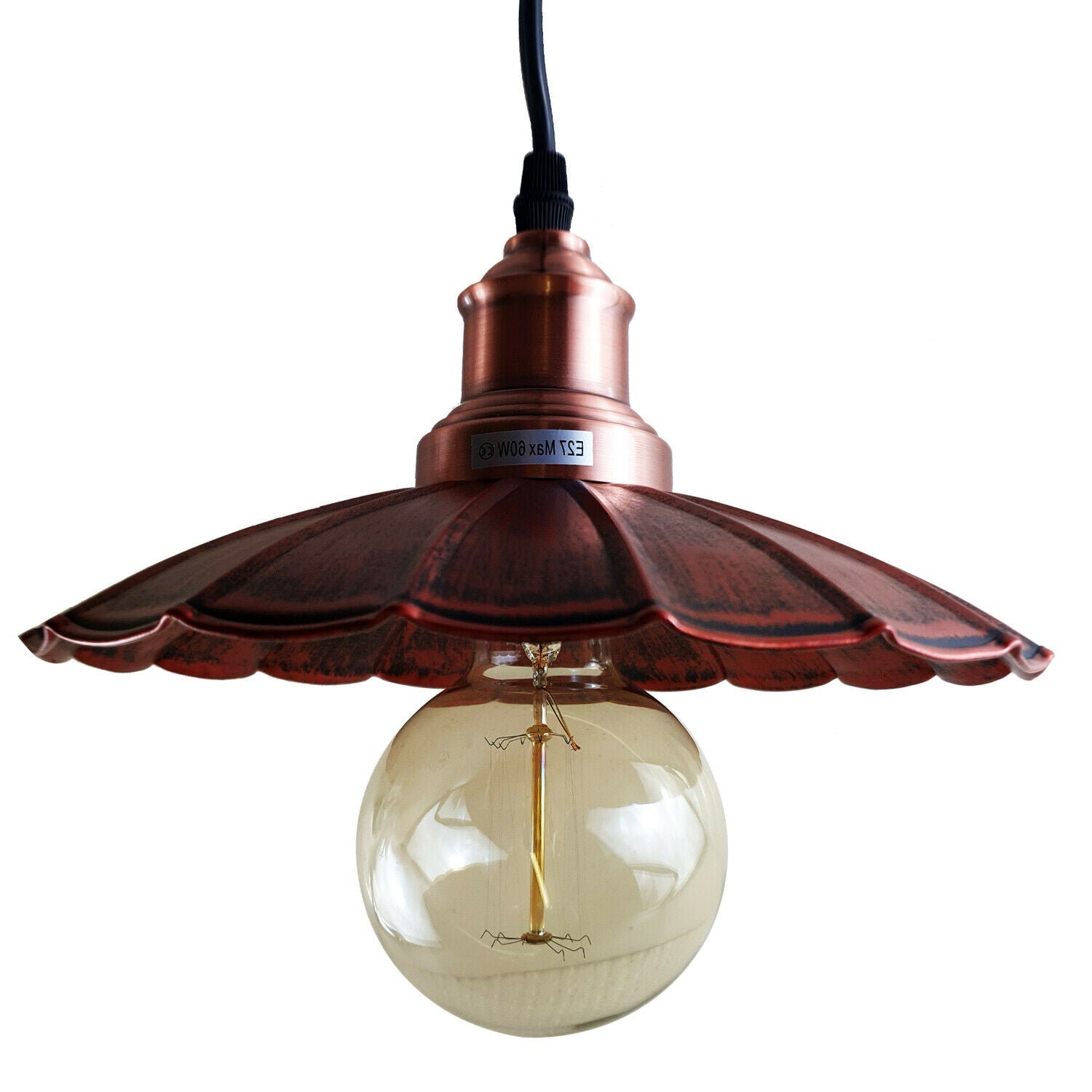 Rustic Red Wavy Metal Ceiling Pendant Light showcasing its unique design and color, perfect for home and café decor.