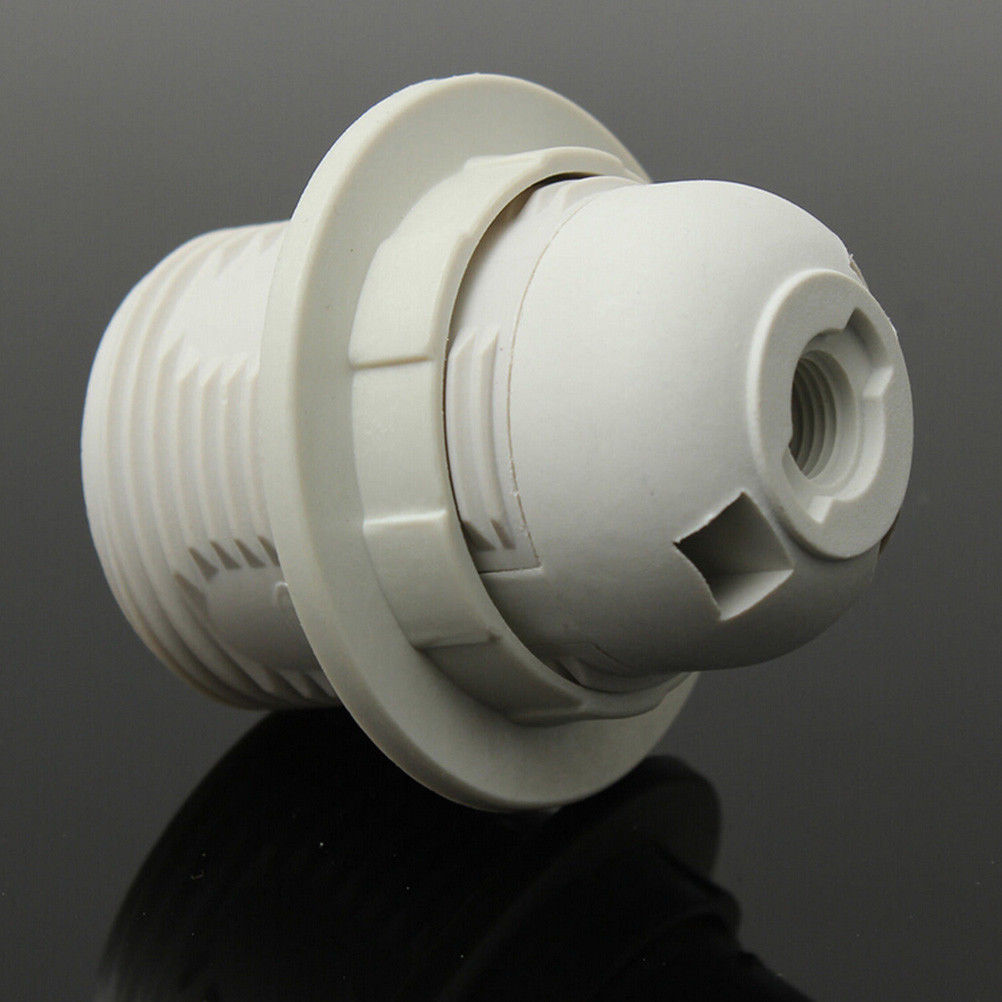 E27 Light Bulb Lamp Holder in white, made of metal and heat-resistant plastic, designed for E27 screw-type bulbs.