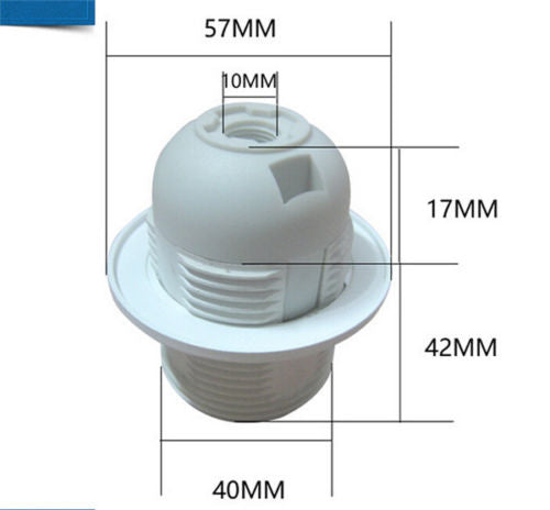 E27 Light Bulb Lamp Holder in white, made of metal and heat-resistant plastic, designed for E27 screw-type bulbs.