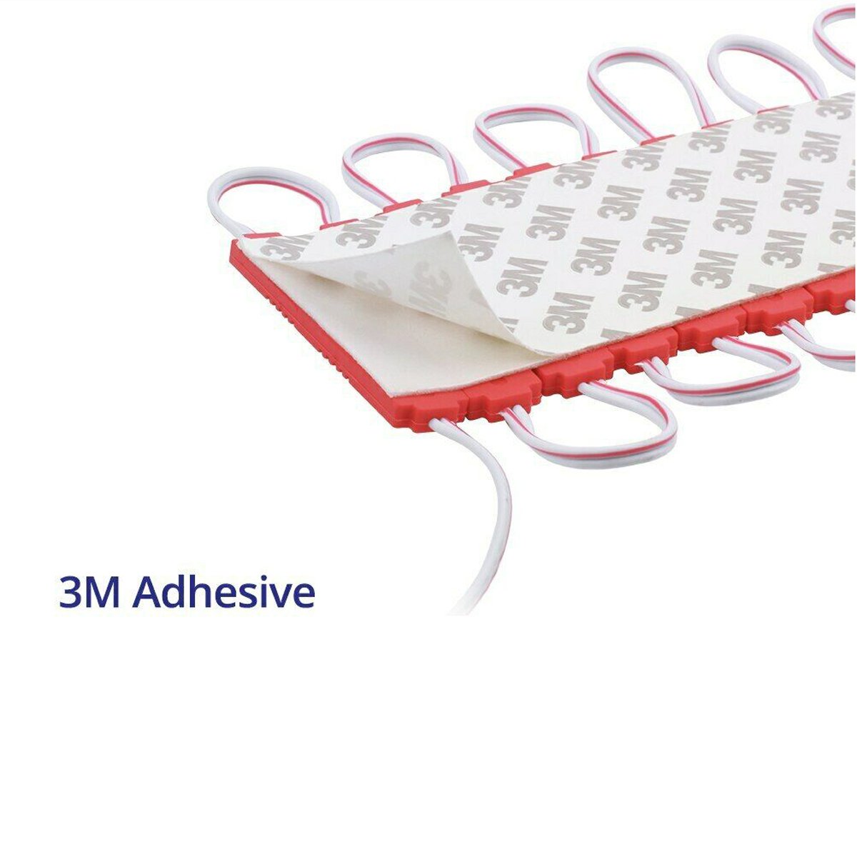 SMD LED Red Injection Module IP67 DC12V Strip with self-adhesive backing, showcasing its compact design and bright red illumination.