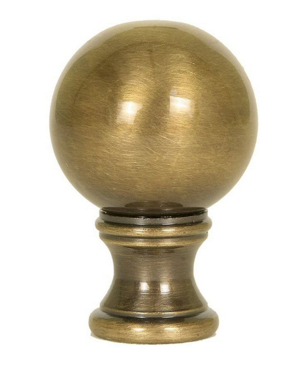 Solid Sphere Round Lamp Finial in Antique Brass, measuring 1.75 inches high, showcasing its elegant sphere shape and antique finish.