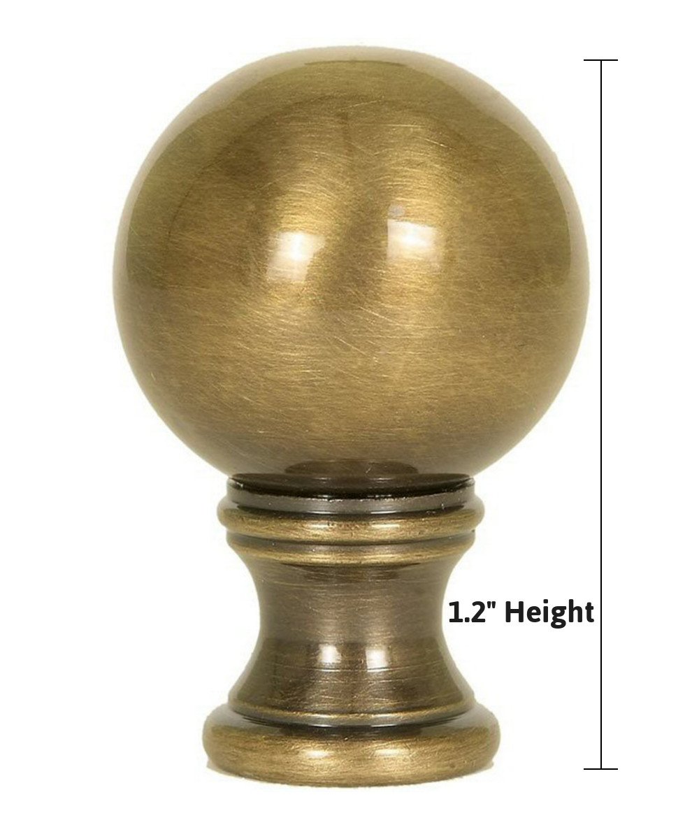 Solid Sphere Round Lamp Finial in Antique Brass, measuring 1.75 inches high, showcasing its elegant sphere shape and antique finish.