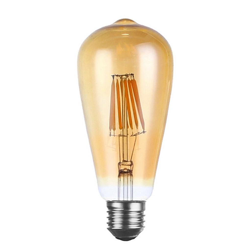 ST64 8W LED Edison Bulb with warm white light, showcasing vintage filament design in a glass casing.