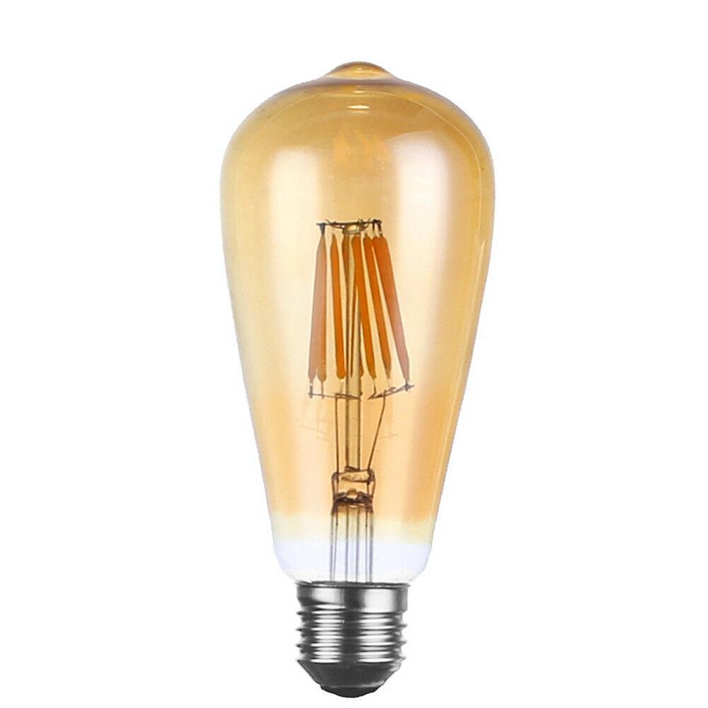 ST64 8W LED Edison Bulb with warm white light, showcasing vintage filament design in a glass casing.