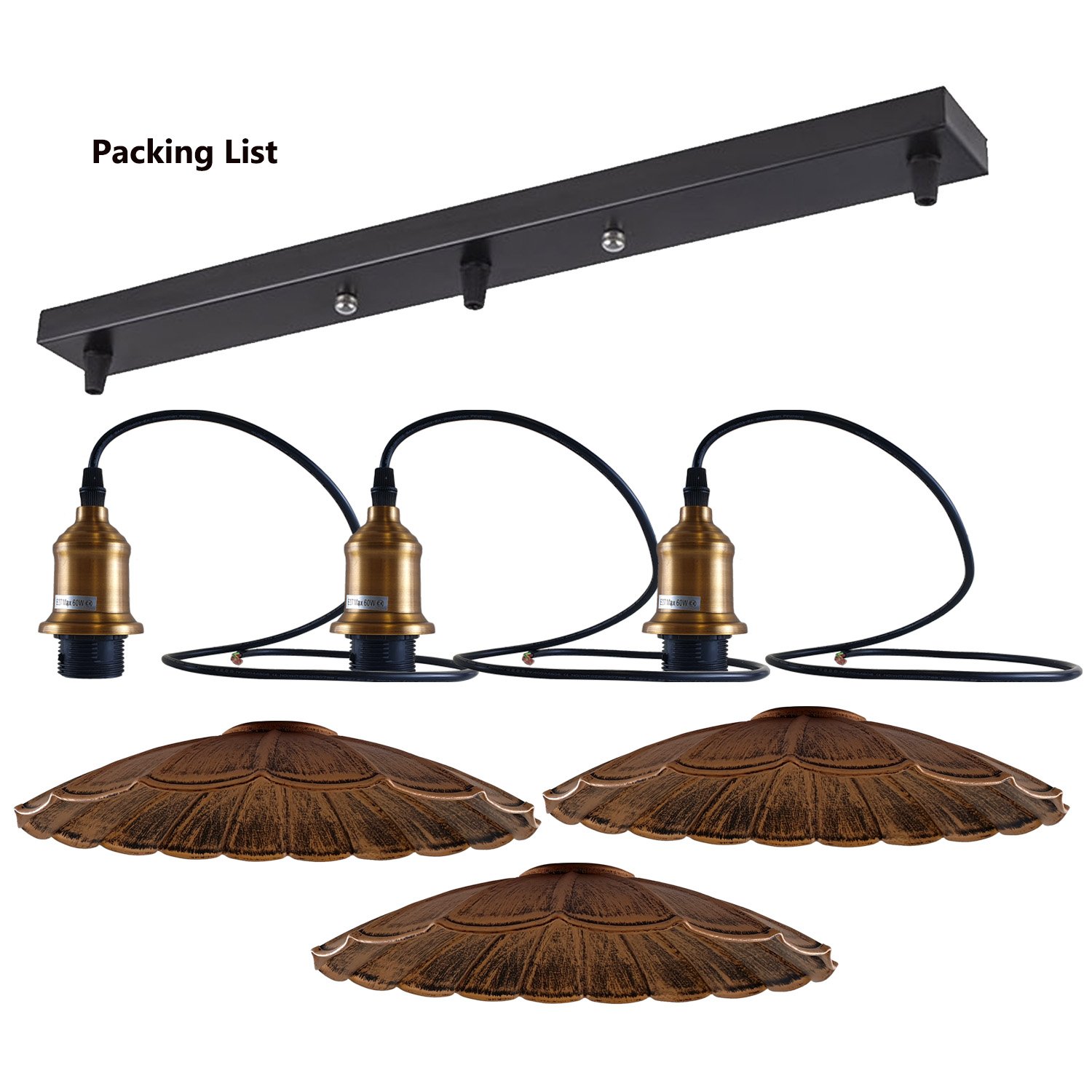 Stylish Copper 3 Pendant Light Fixture with umbrella design, featuring three light holders and a brushed copper finish.