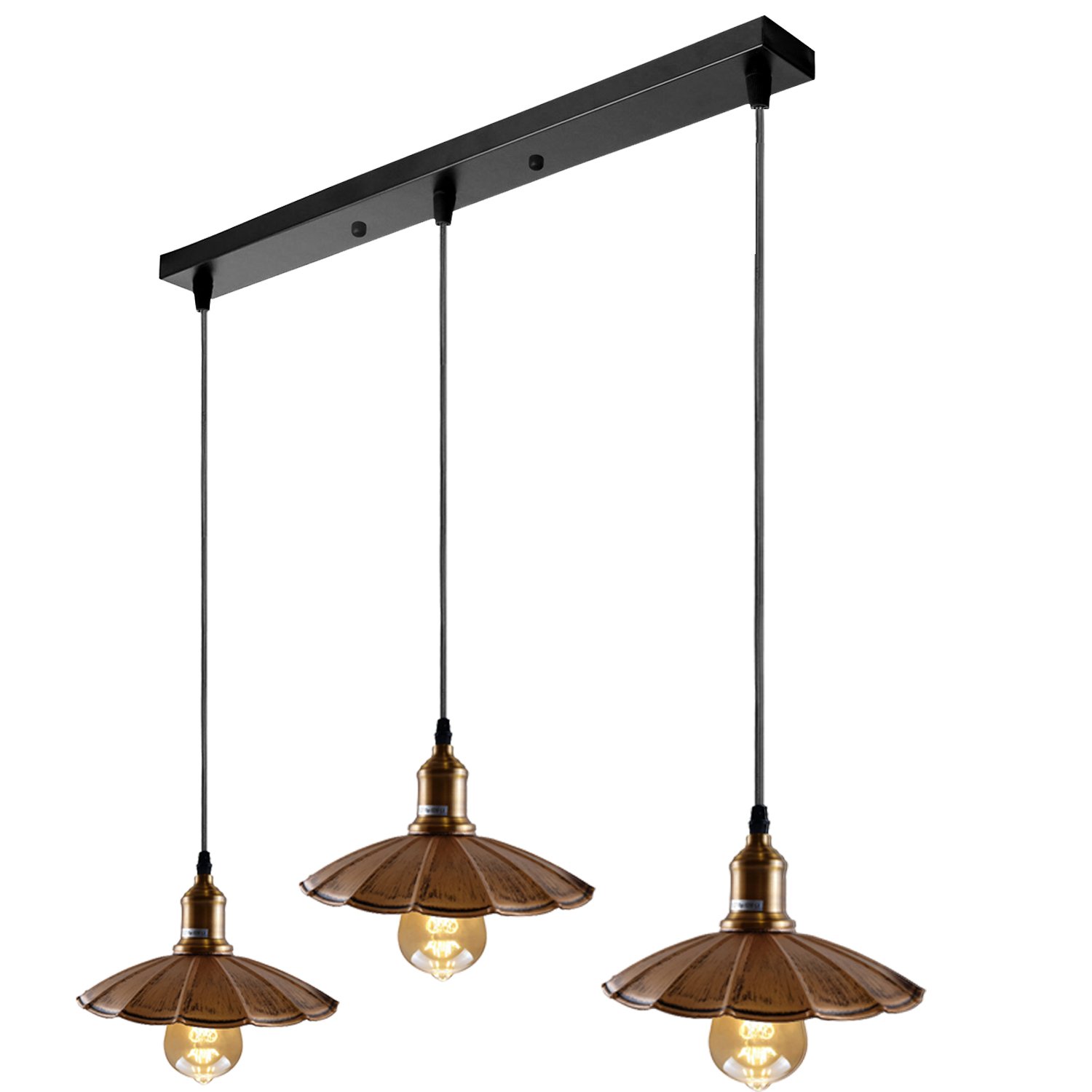 Stylish Copper 3 Pendant Light Fixture with umbrella design, featuring three light holders and a brushed copper finish.