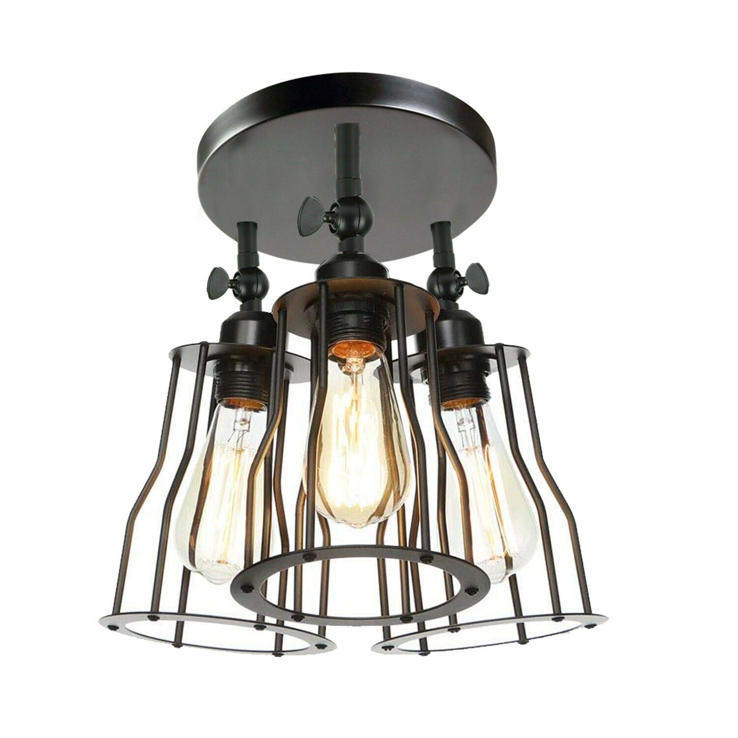 Stylish Semi Flush Mount Ceiling Light featuring a retro design with Edison-style bulbs, made of high-quality iron in black color.