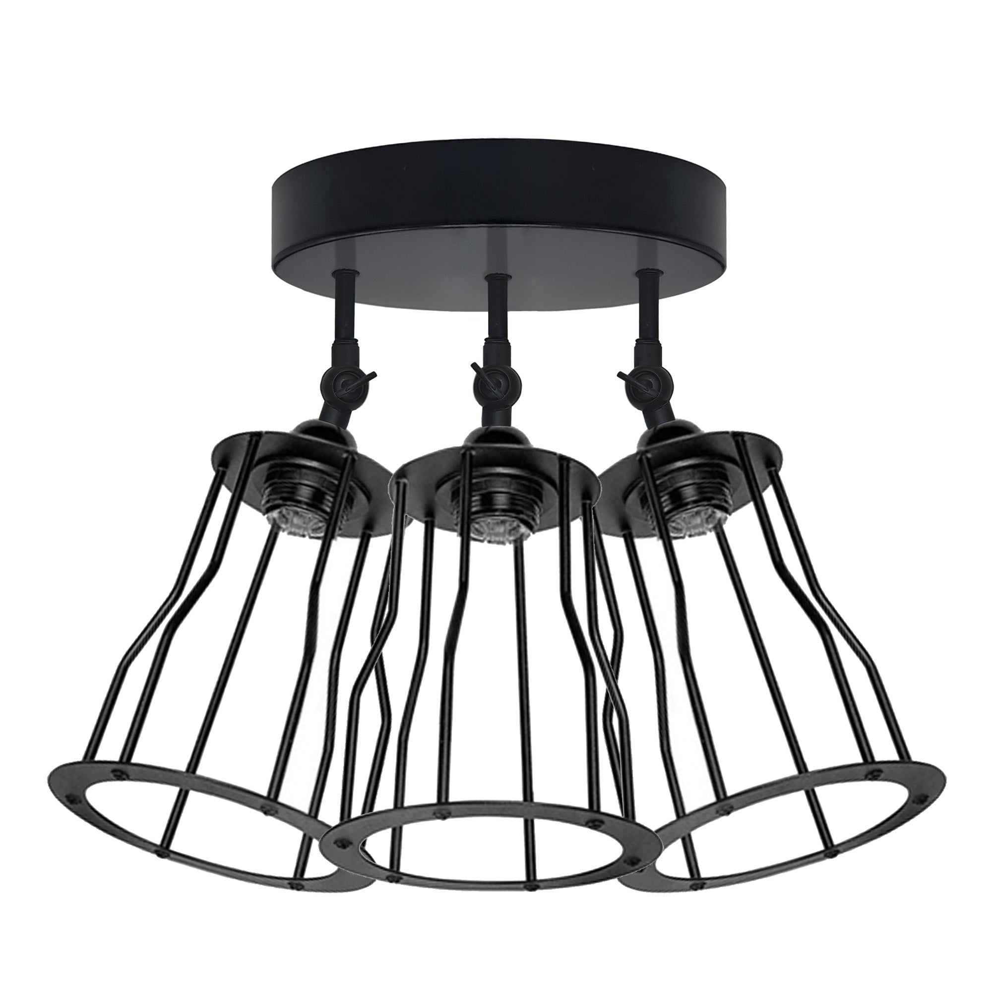 Stylish Semi Flush Mount Ceiling Light featuring a retro design with Edison-style bulbs, made of high-quality iron in black color.