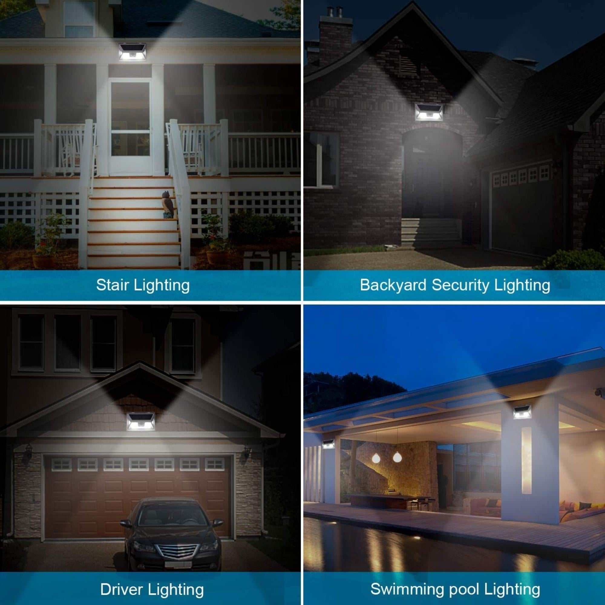 Super Bright Solar LED Motion Sensor Light with 500 lumens, showcasing its sleek design and features for outdoor use.