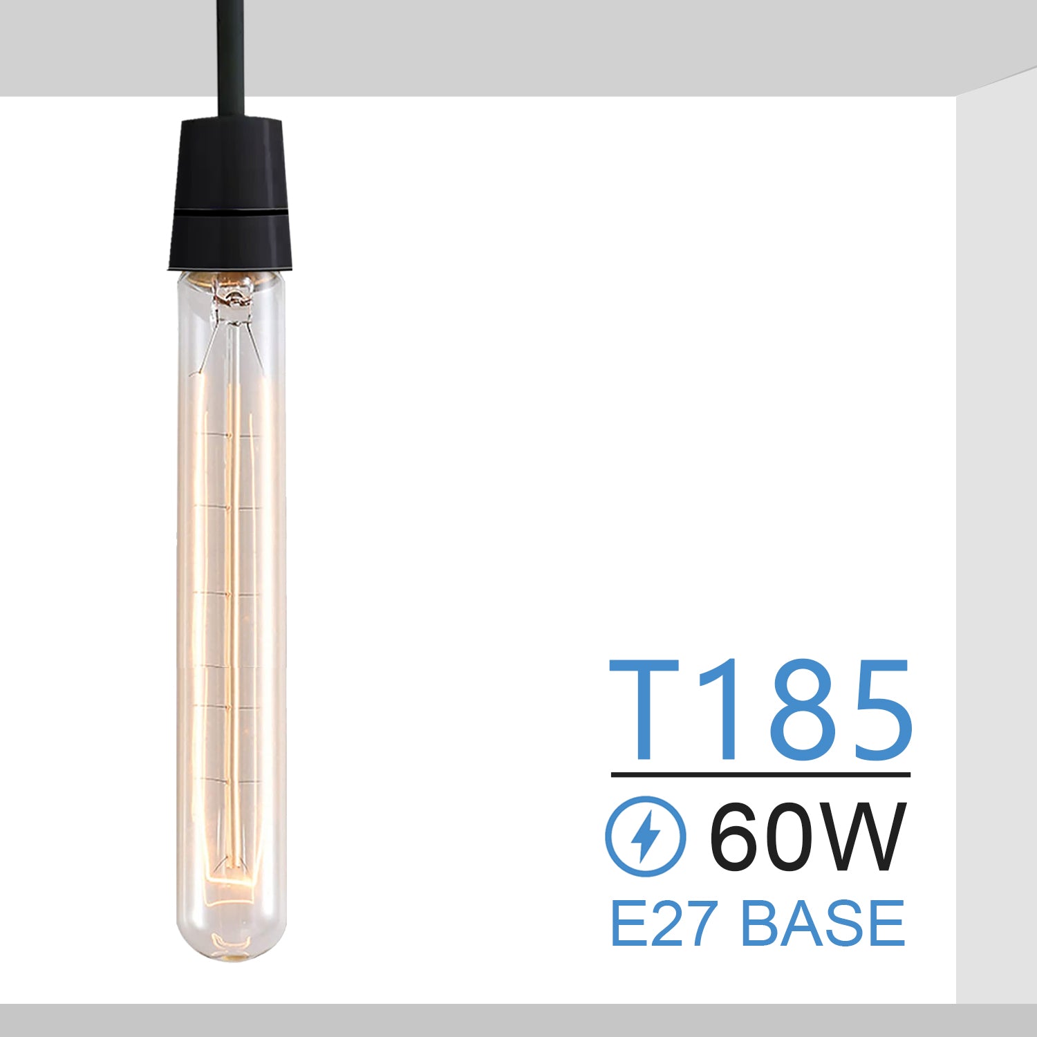 T185 E27 60W Antique Filament Spiral Lamp Light Bulb with warm amber glow and brass cap, ideal for vintage decor.