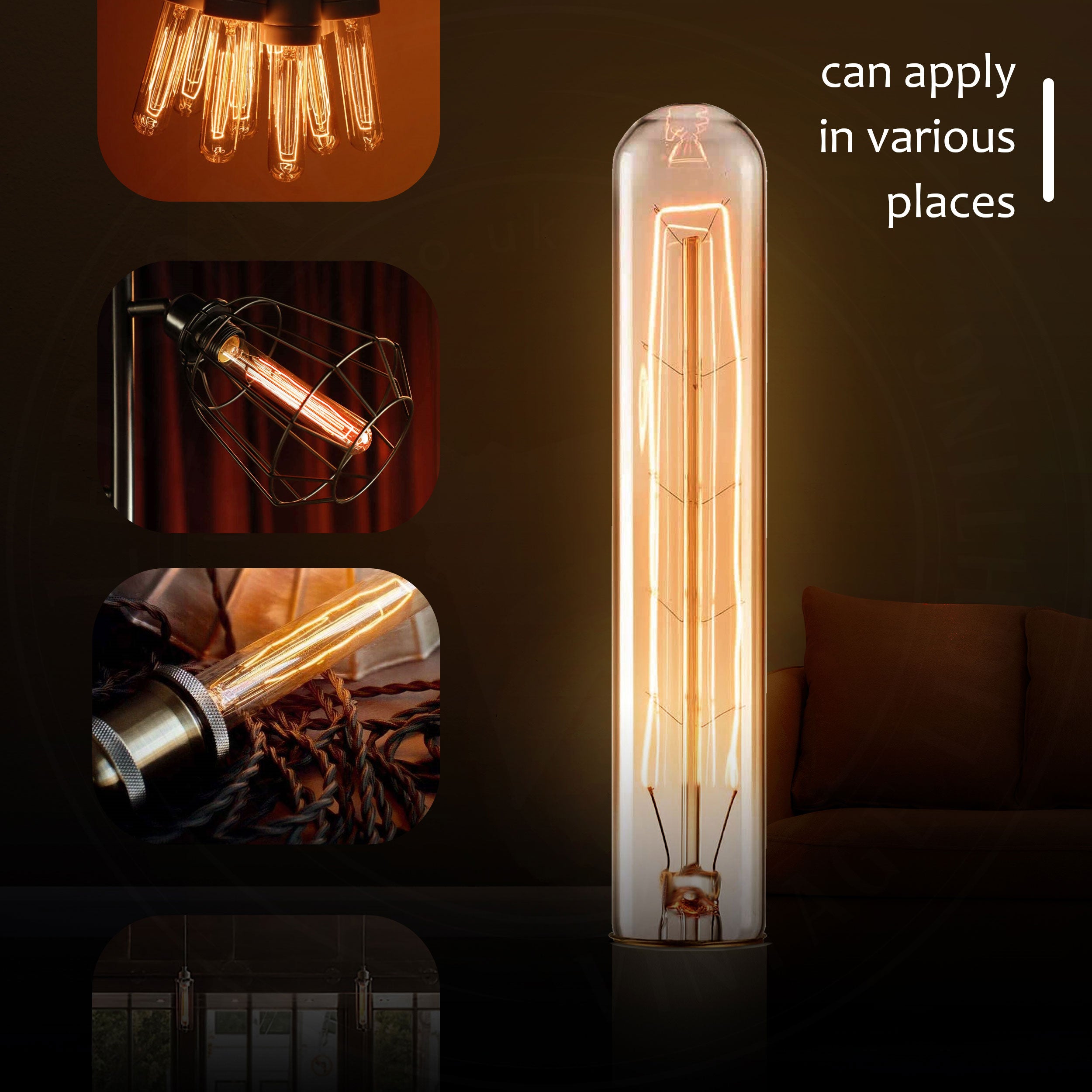 T185 E27 60W Antique Filament Spiral Lamp Light Bulb with warm amber glow and brass cap, ideal for vintage decor.