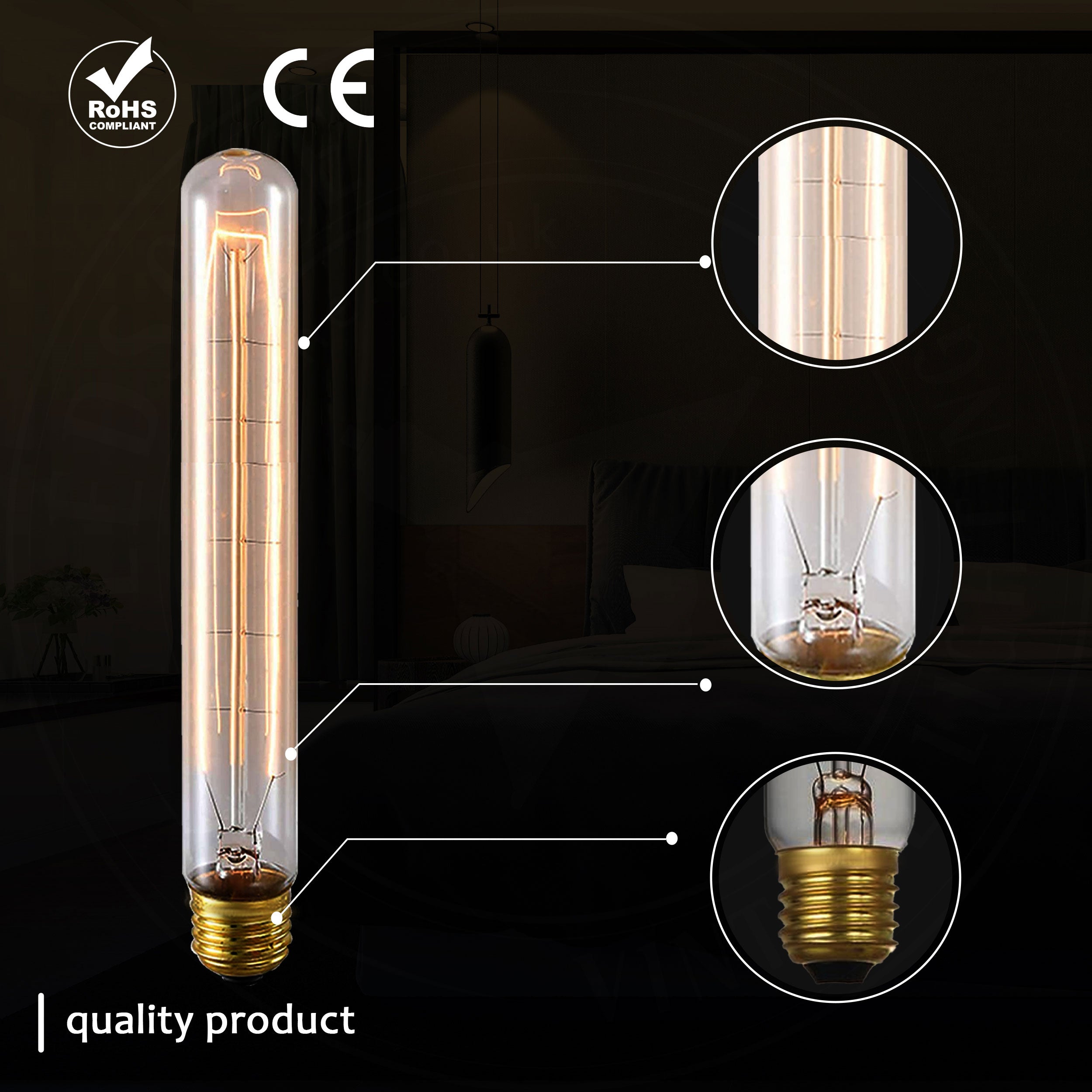 T185 E27 60W Antique Filament Spiral Lamp Light Bulb with warm amber glow and brass cap, ideal for vintage decor.