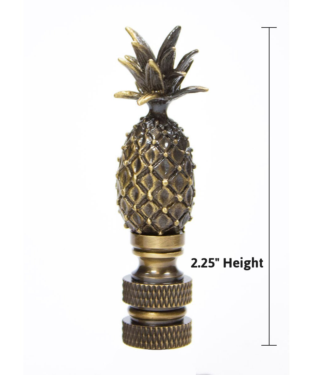 Tall Pineapple Lamp Finial in antique brass metal, featuring a pineapple shape and antiqued finish, perfect for enhancing lamps.