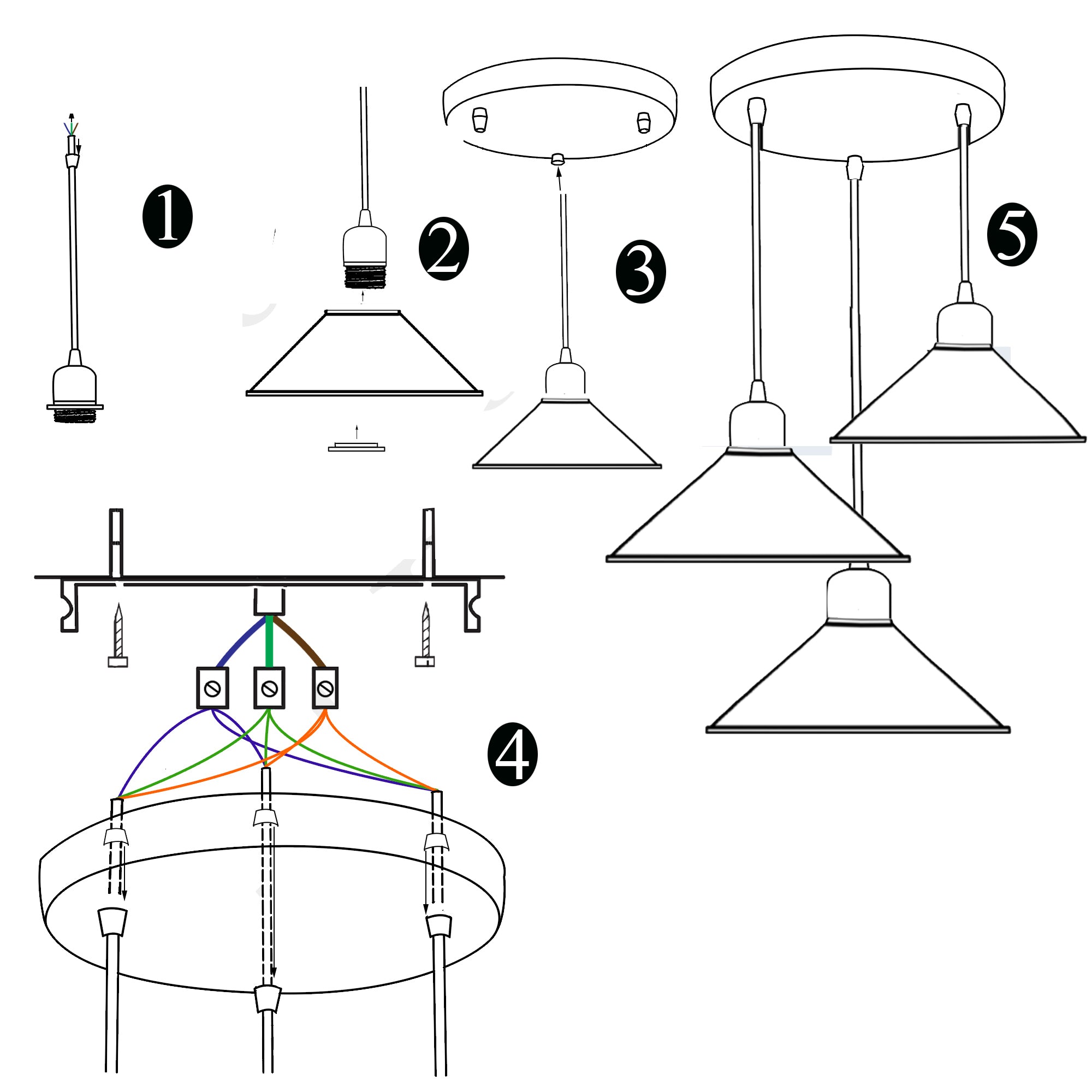 Three Outlet Black Pendant Light with three adjustable lights and yellow brass accents, perfect for modern interiors.