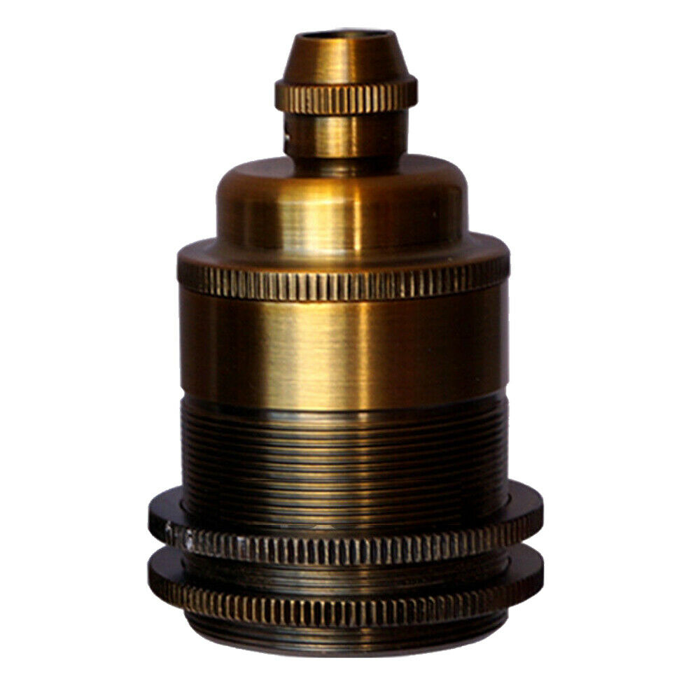 Yellow Brass E26 Base Screw Thread Bulb Socket Lamp holder with vintage design, suitable for E27 bulbs.