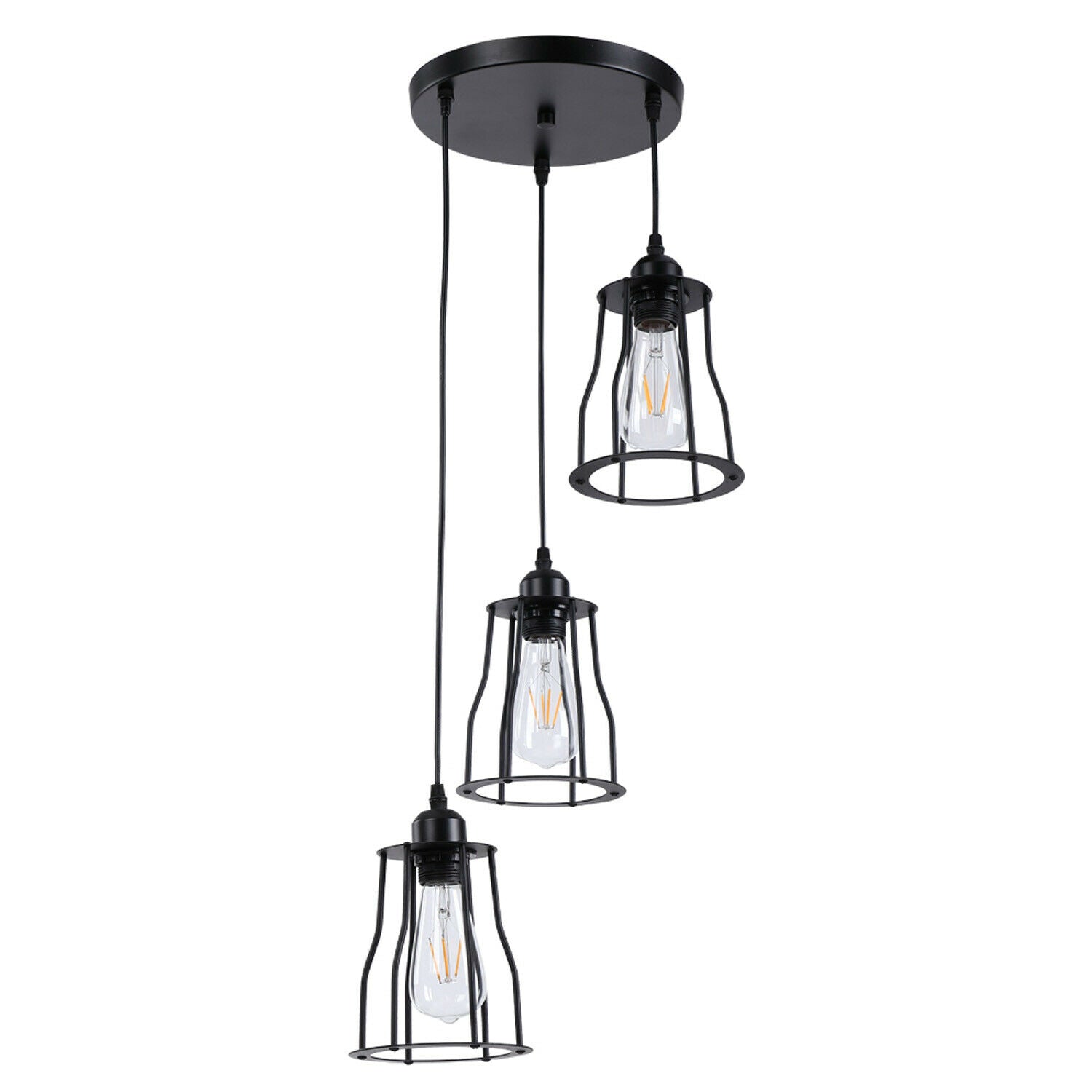 Three-Way Metal Black Color Hanging Pendant Lamp with multiple light holders and stylish design.