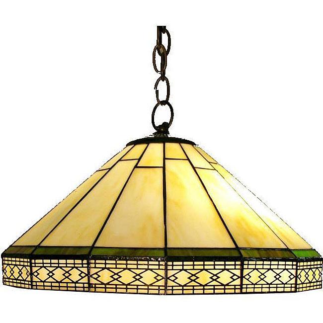 Tiffany-style Roman Hanging Lamp featuring handcrafted stained glass in dark white, suspended by a 31-inch chain.