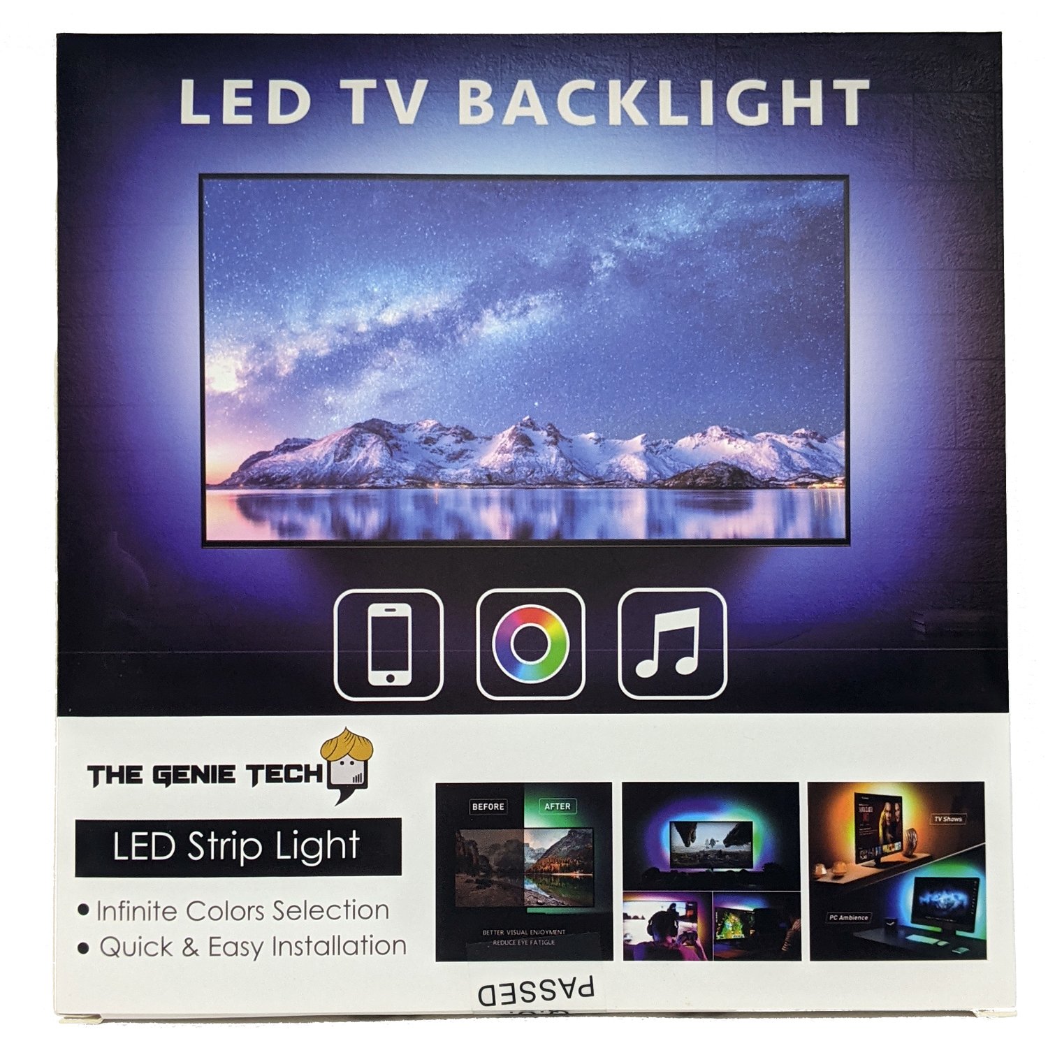 USB powered RGB LED lights for TV backlight, featuring a remote control and vibrant color options, ideal for enhancing viewing experience.