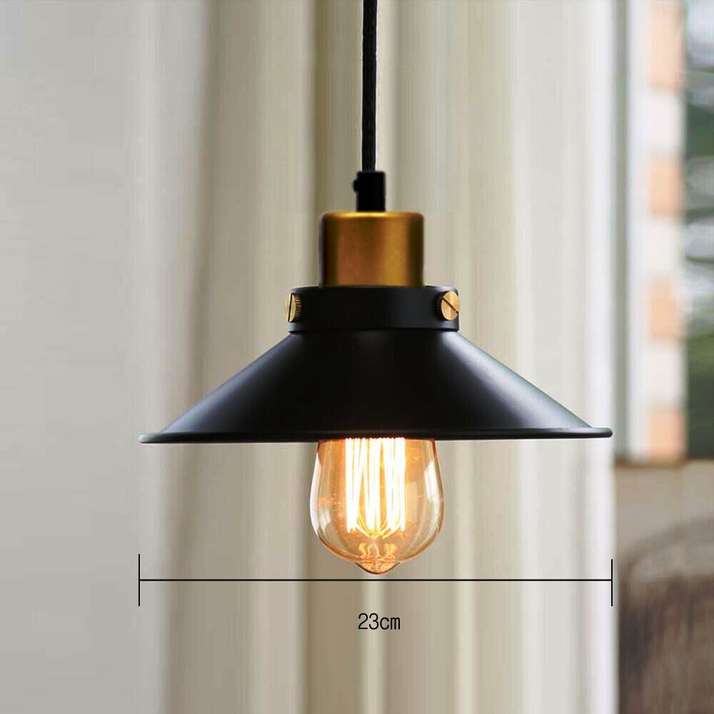 Vintage Black Metal Lampshade Pendant Ceiling Light showcasing a sleek black finish and adjustable fabric-covered wire.